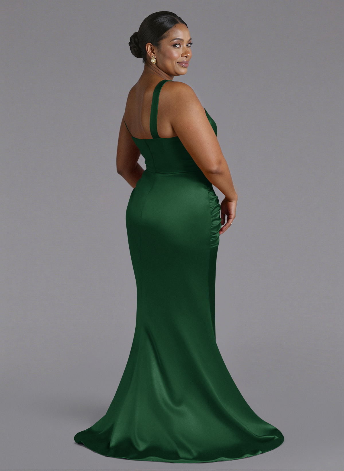 Trumpet/Mermaid One-Shoulder Sweep Train Silk Like Satin Bridesmaid Dresses With High Split, product image 157