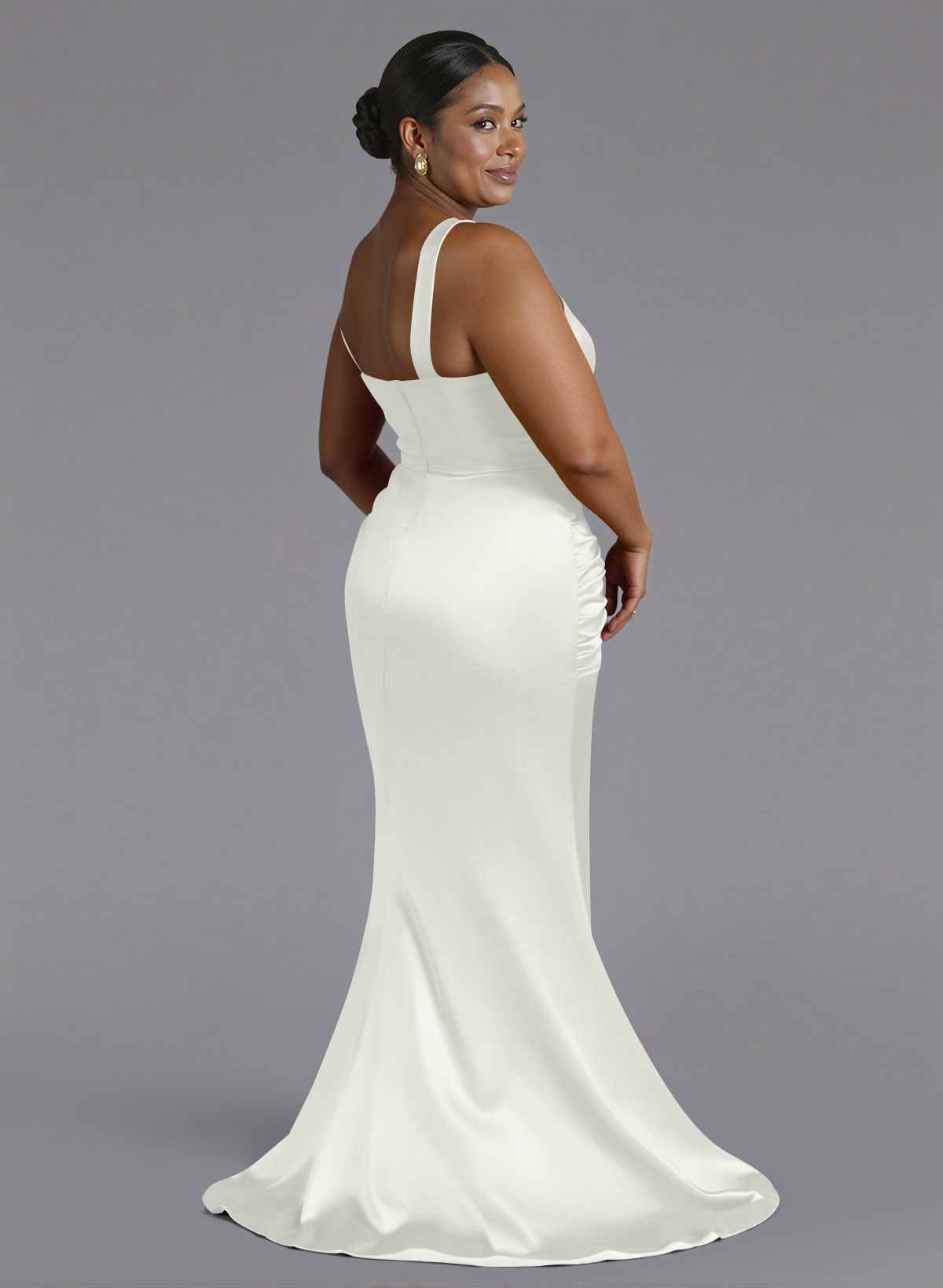 Trumpet/Mermaid One-Shoulder Sweep Train Silk Like Satin Bridesmaid Dresses With High Split, product image 141