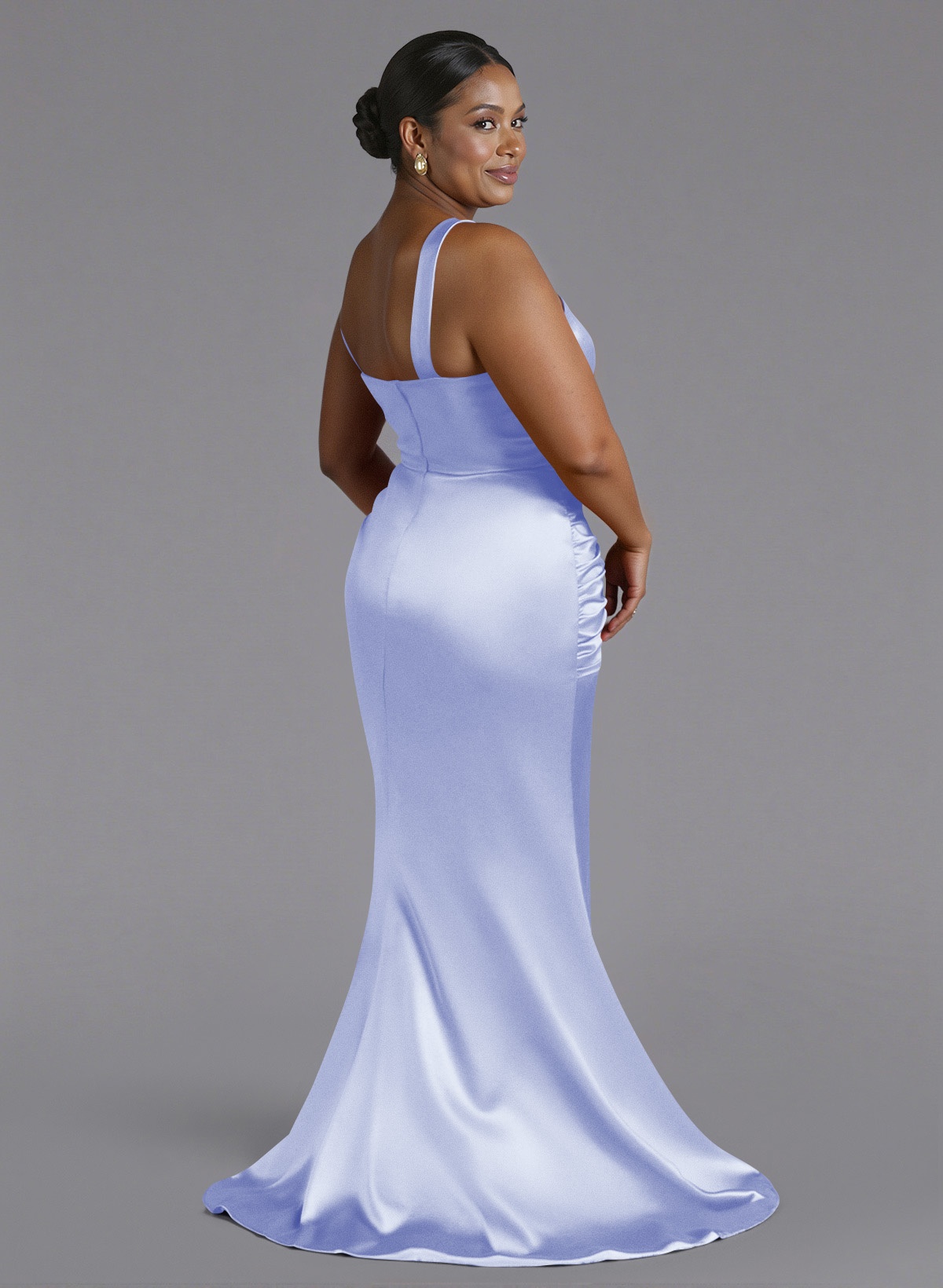 Trumpet/Mermaid One-Shoulder Sweep Train Silk Like Satin Bridesmaid Dresses With High Split, product image 181