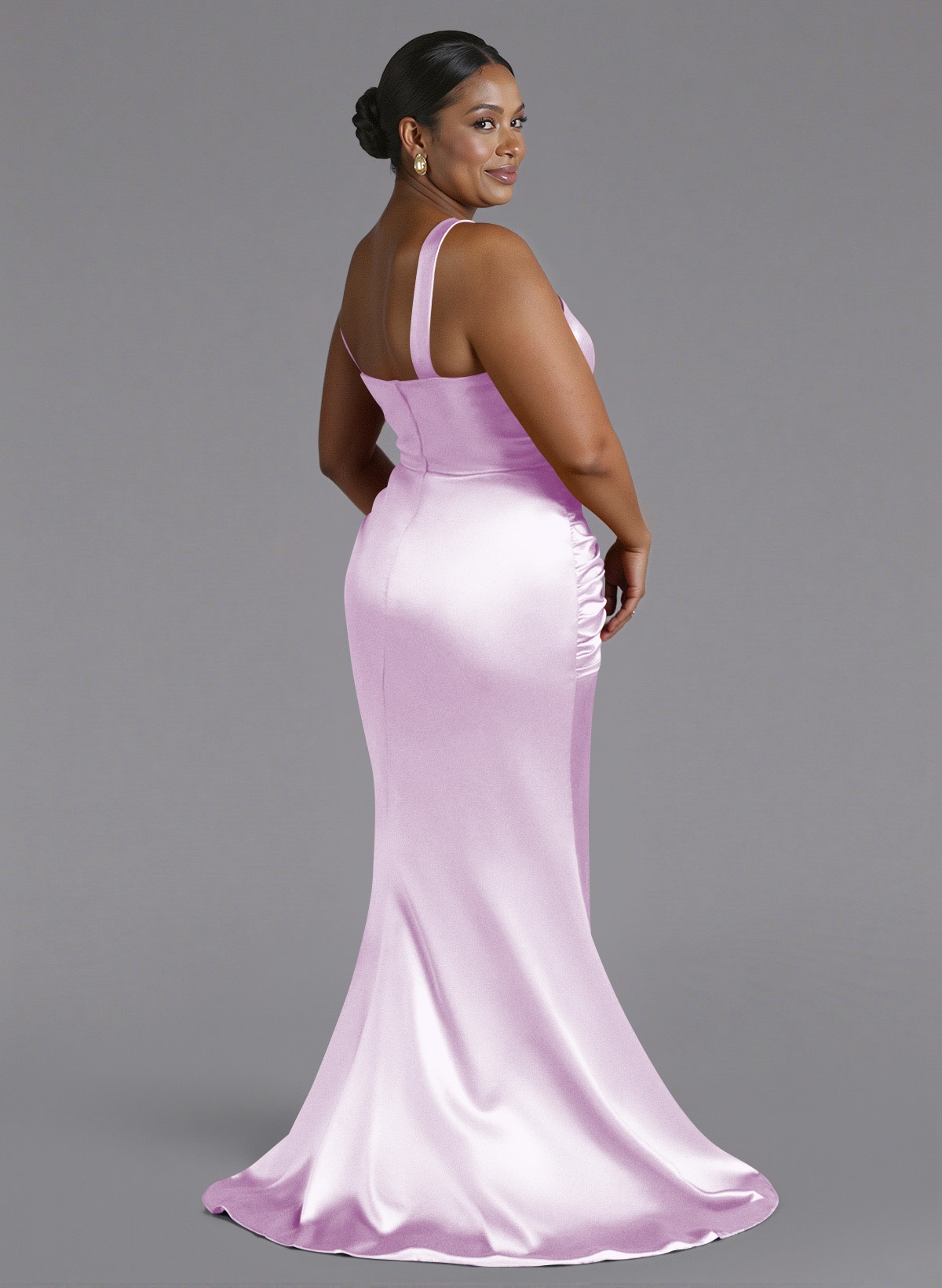 Trumpet/Mermaid One-Shoulder Sweep Train Silk Like Satin Bridesmaid Dresses With High Split, product image 131