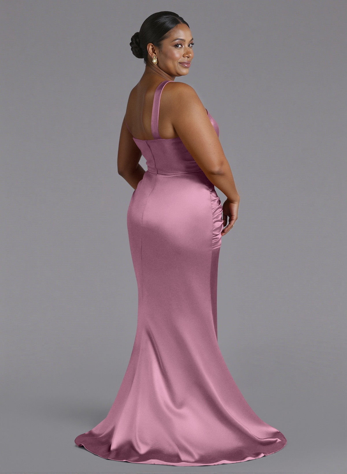 Trumpet/Mermaid One-Shoulder Sweep Train Silk Like Satin Bridesmaid Dresses With High Split, product image 163