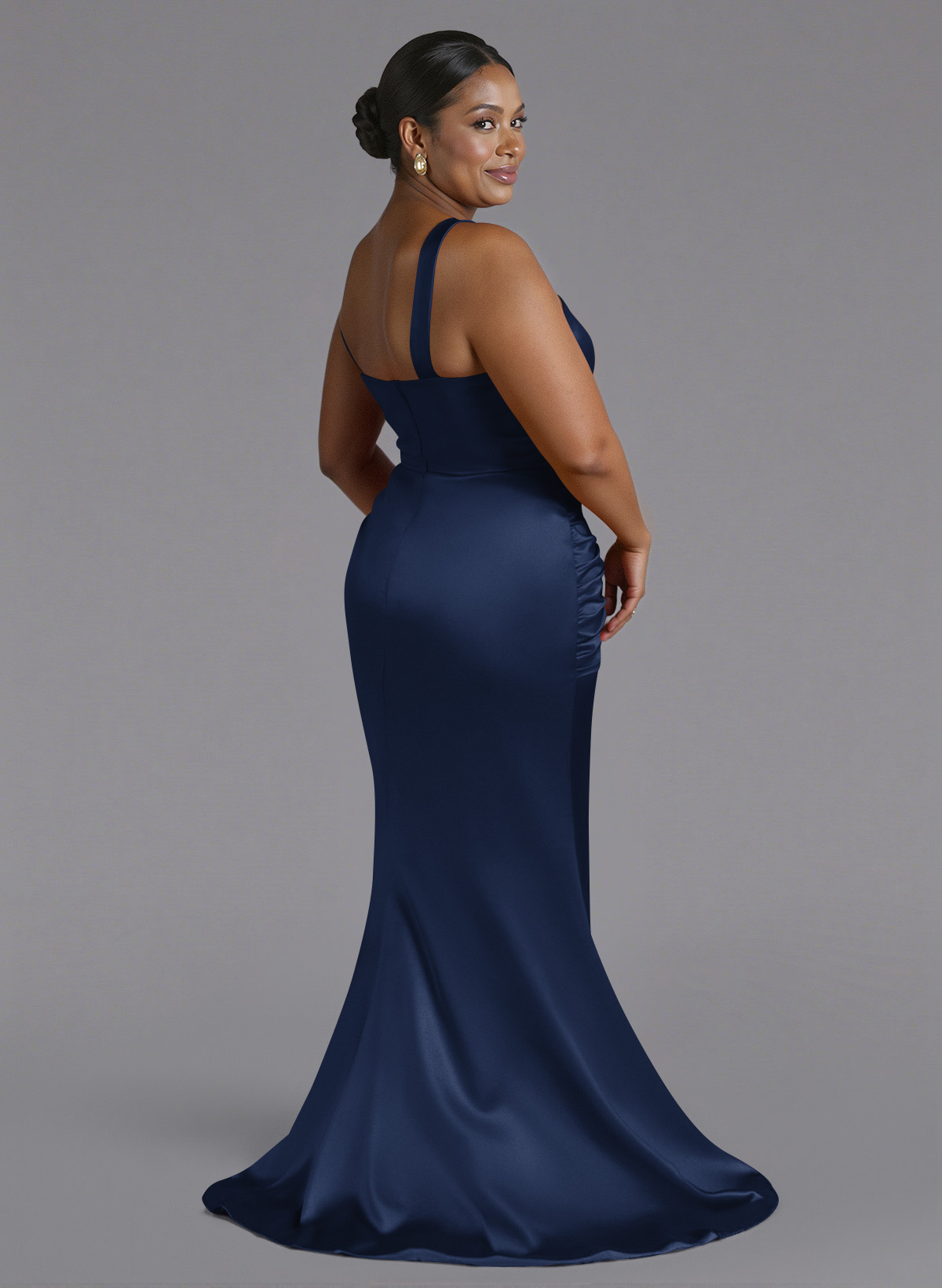 Trumpet/Mermaid One-Shoulder Sweep Train Silk Like Satin Bridesmaid Dresses With High Split, product image 151