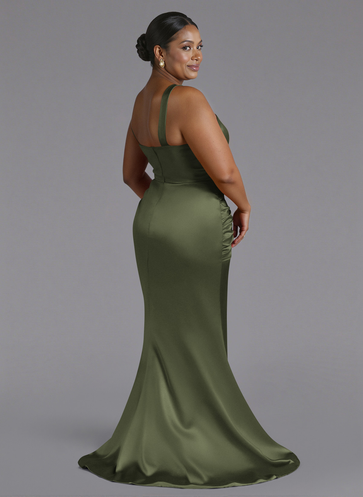 Trumpet/Mermaid One-Shoulder Sweep Train Silk Like Satin Bridesmaid Dresses With High Split, product image 191