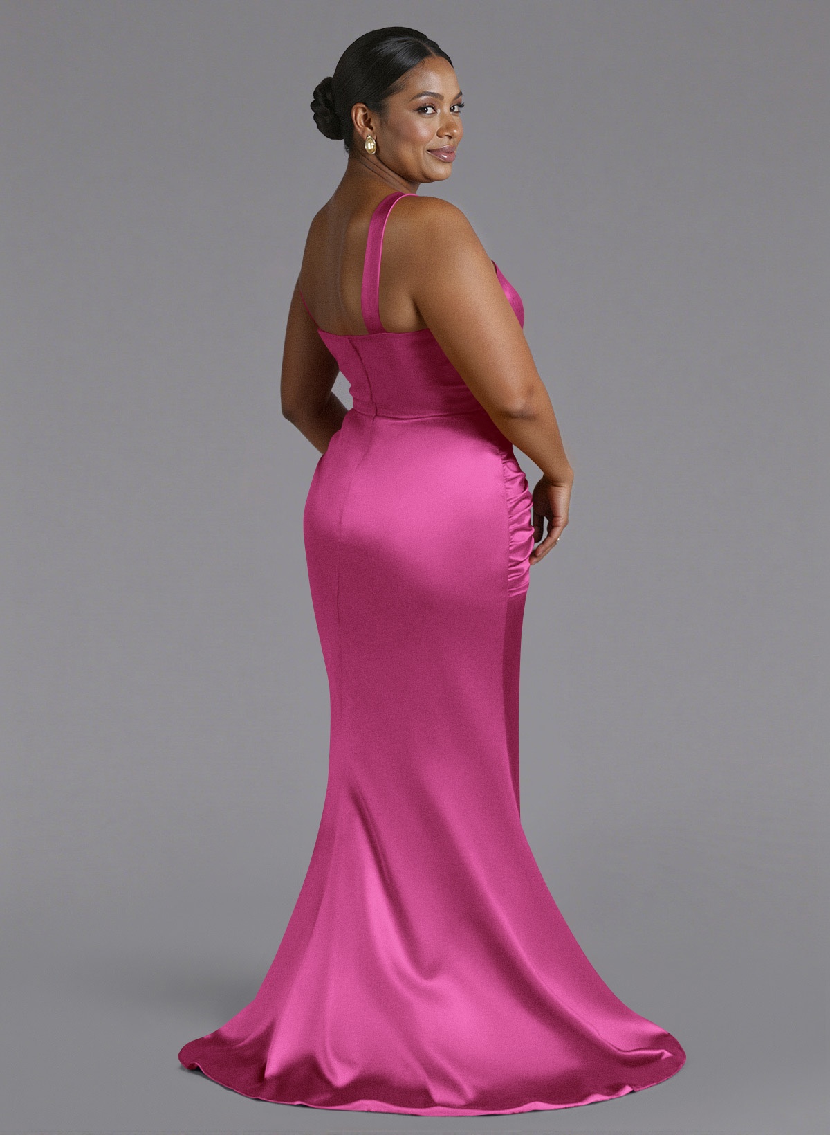 Trumpet/Mermaid One-Shoulder Sweep Train Silk Like Satin Bridesmaid Dresses With High Split, product image 169
