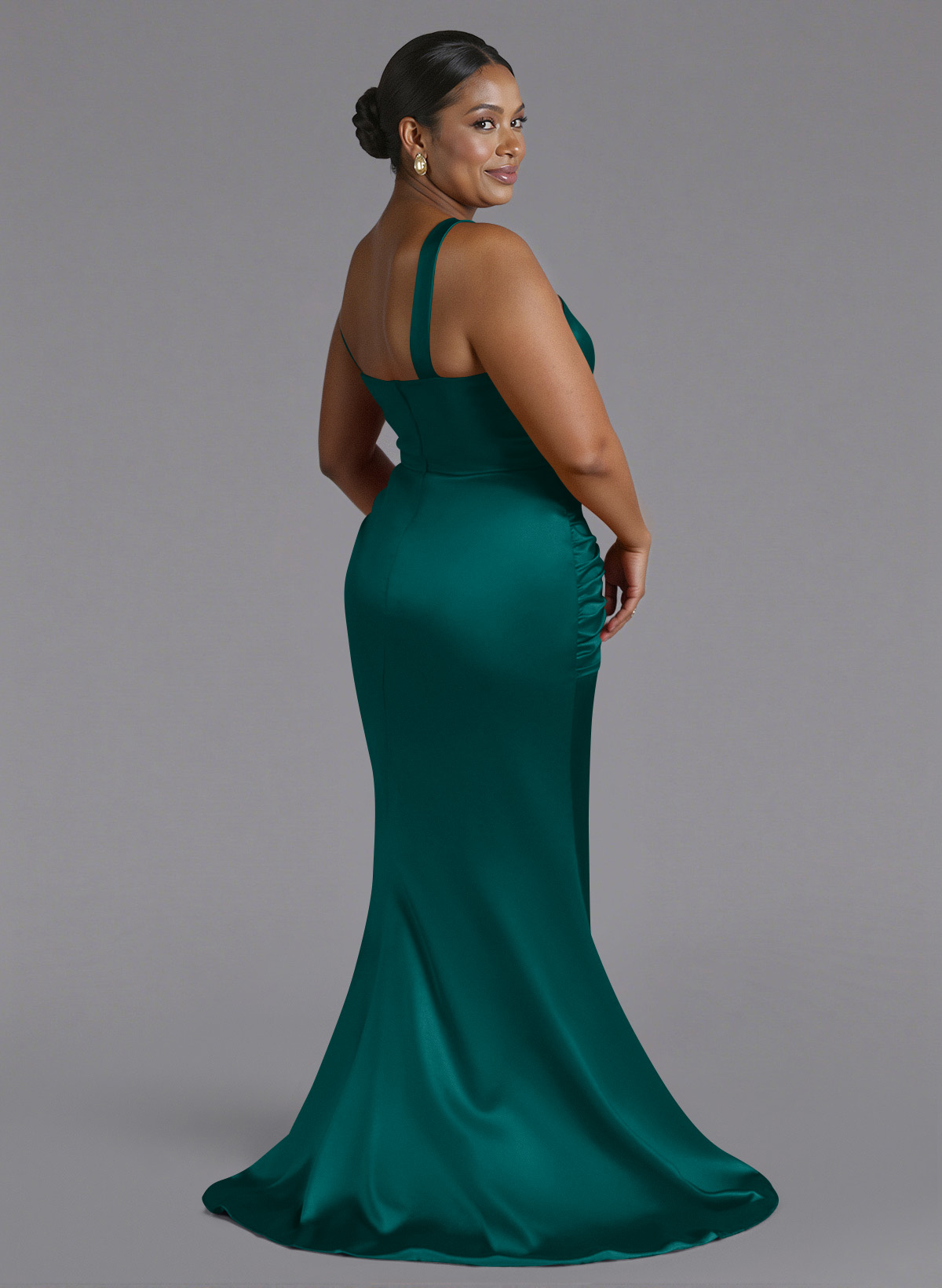 Trumpet/Mermaid One-Shoulder Sweep Train Silk Like Satin Bridesmaid Dresses With High Split, product image 145