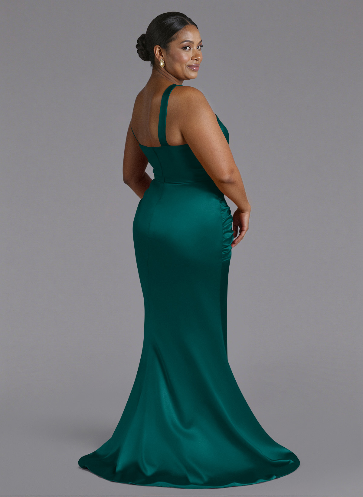 Trumpet/Mermaid One-Shoulder Sweep Train Silk Like Satin Bridesmaid Dresses With High Split, product image 145