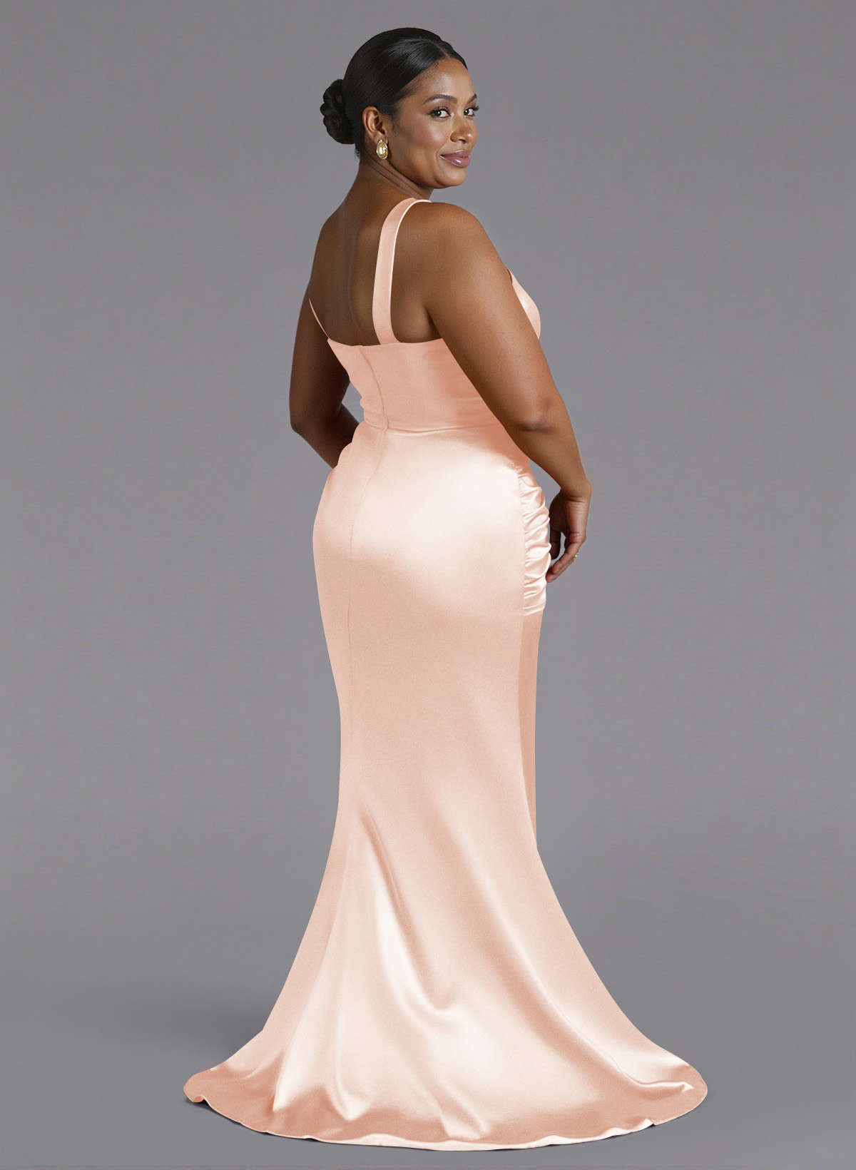 Trumpet/Mermaid One-Shoulder Sweep Train Silk Like Satin Bridesmaid Dresses With High Split, product image 137