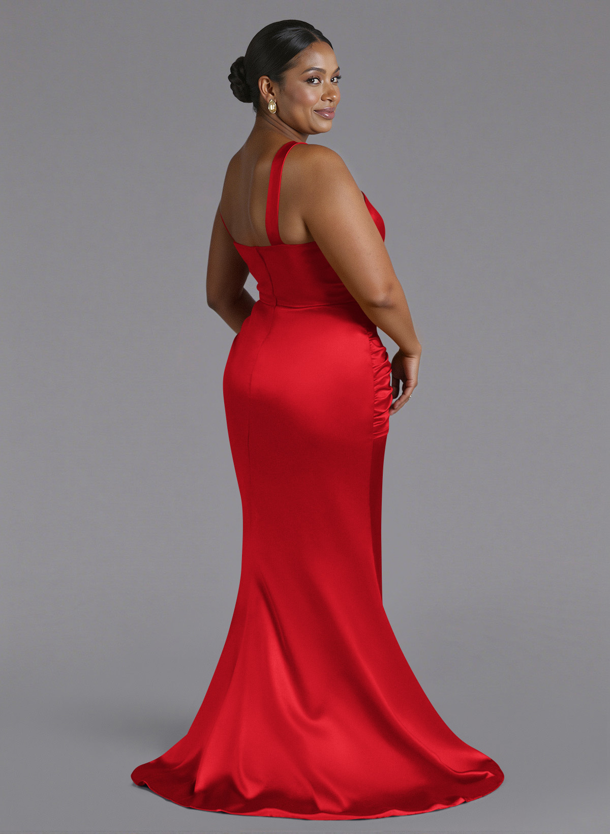 Trumpet/Mermaid One-Shoulder Sweep Train Silk Like Satin Bridesmaid Dresses With High Split, product image 149