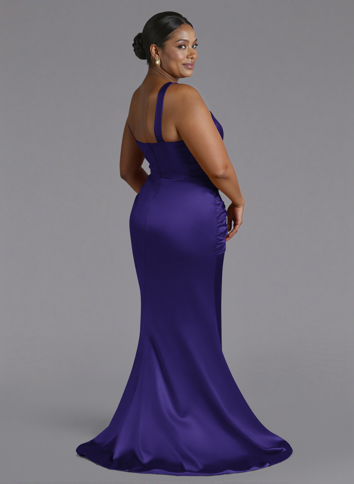 Trumpet/Mermaid One-Shoulder Sweep Train Silk Like Satin Bridesmaid Dresses With High Split, product image 161