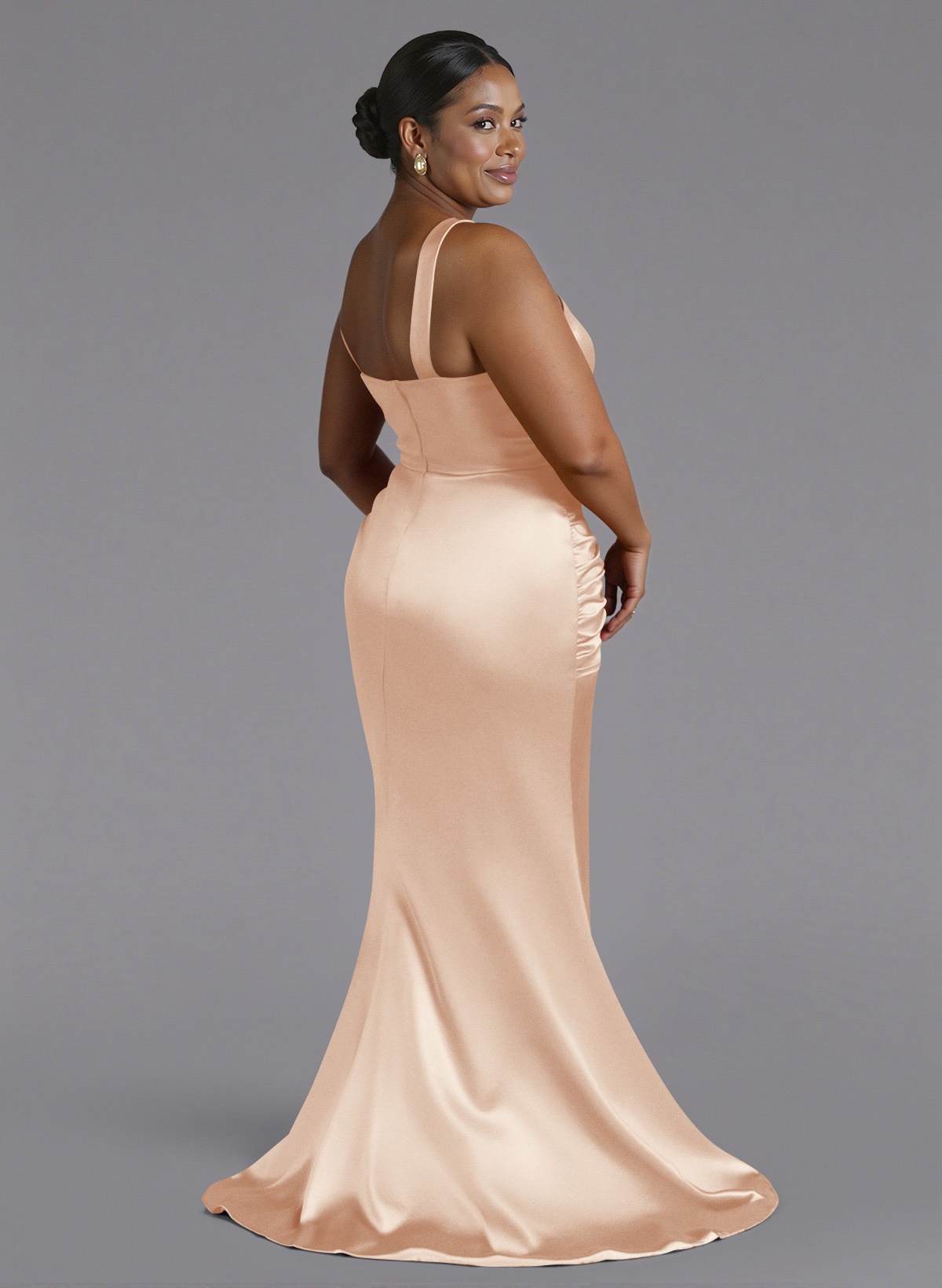 Trumpet/Mermaid One-Shoulder Sweep Train Silk Like Satin Bridesmaid Dresses With High Split, product image 193