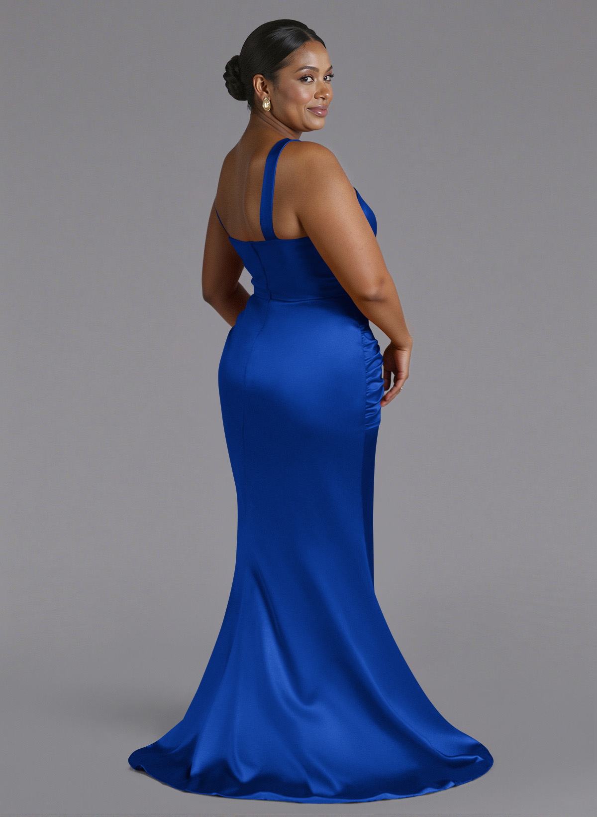 Trumpet/Mermaid One-Shoulder Sweep Train Silk Like Satin Bridesmaid Dresses With High Split, product image 121