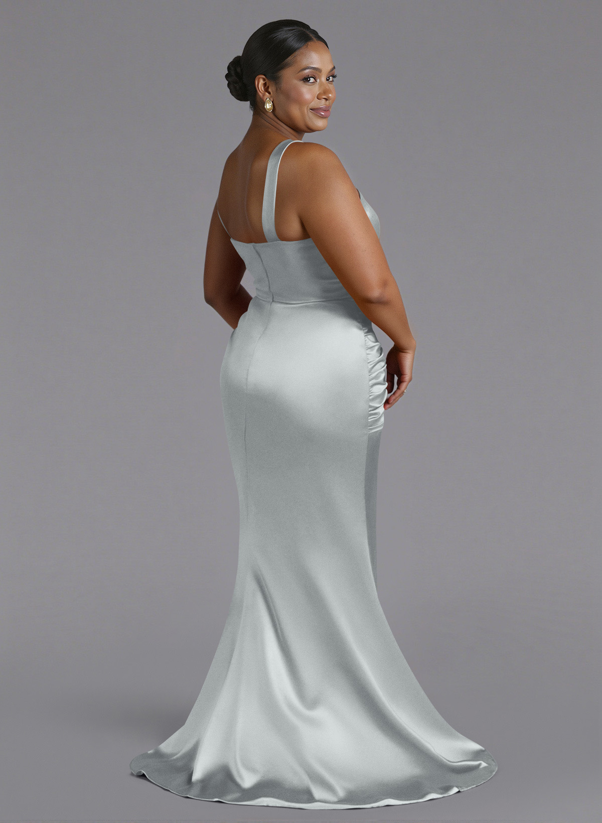 Trumpet/Mermaid One-Shoulder Sweep Train Silk Like Satin Bridesmaid Dresses With High Split, product image 127