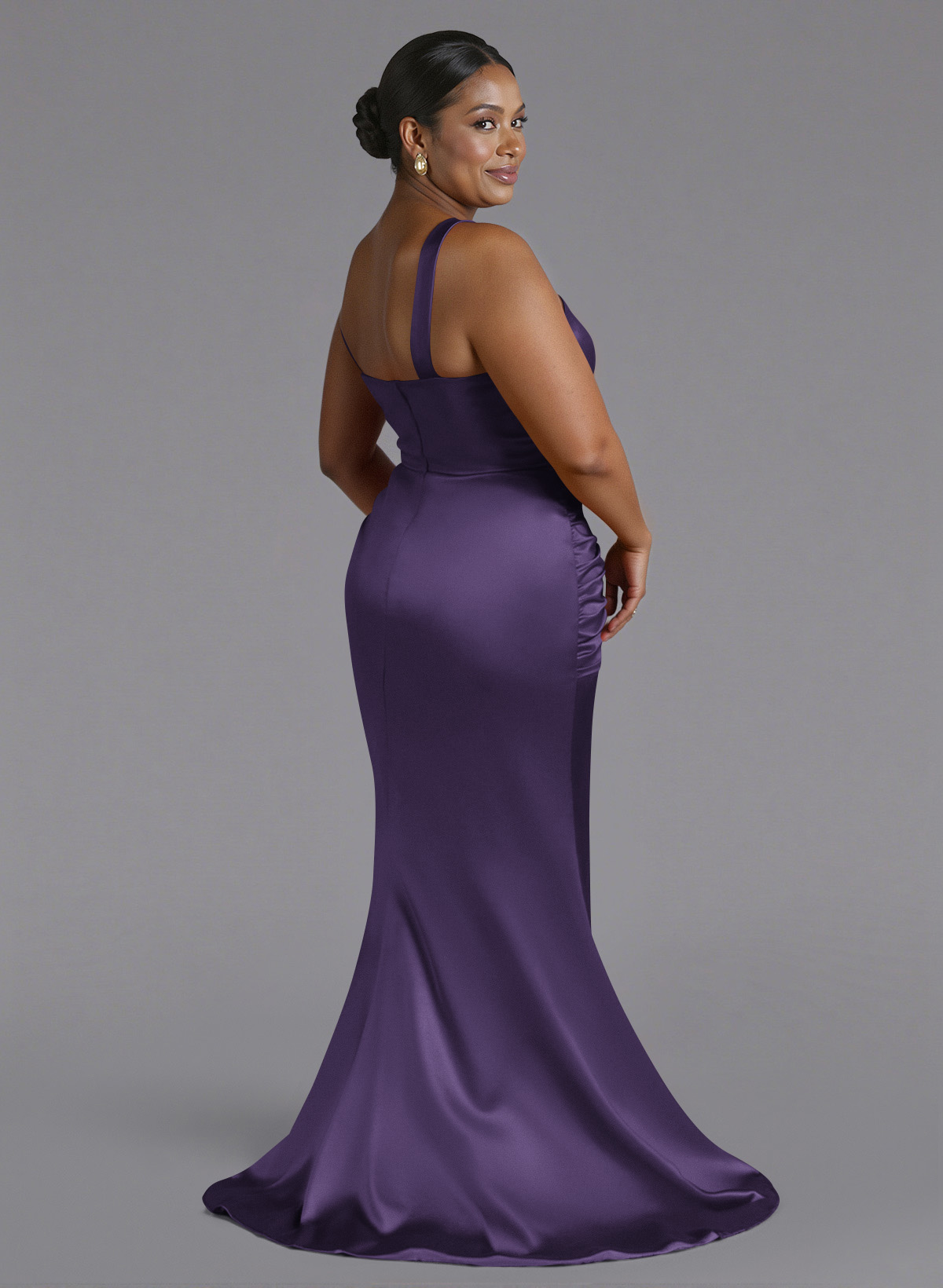Trumpet/Mermaid One-Shoulder Sweep Train Silk Like Satin Bridesmaid Dresses With High Split, product image 167