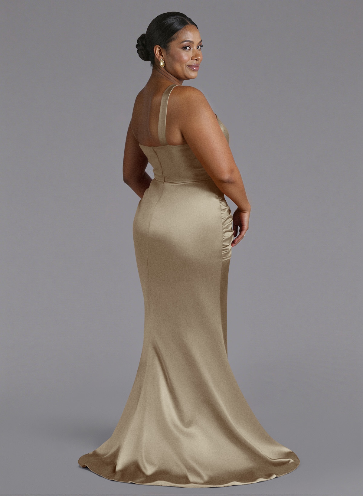 Trumpet/Mermaid One-Shoulder Sweep Train Silk Like Satin Bridesmaid Dresses With High Split, product image 159
