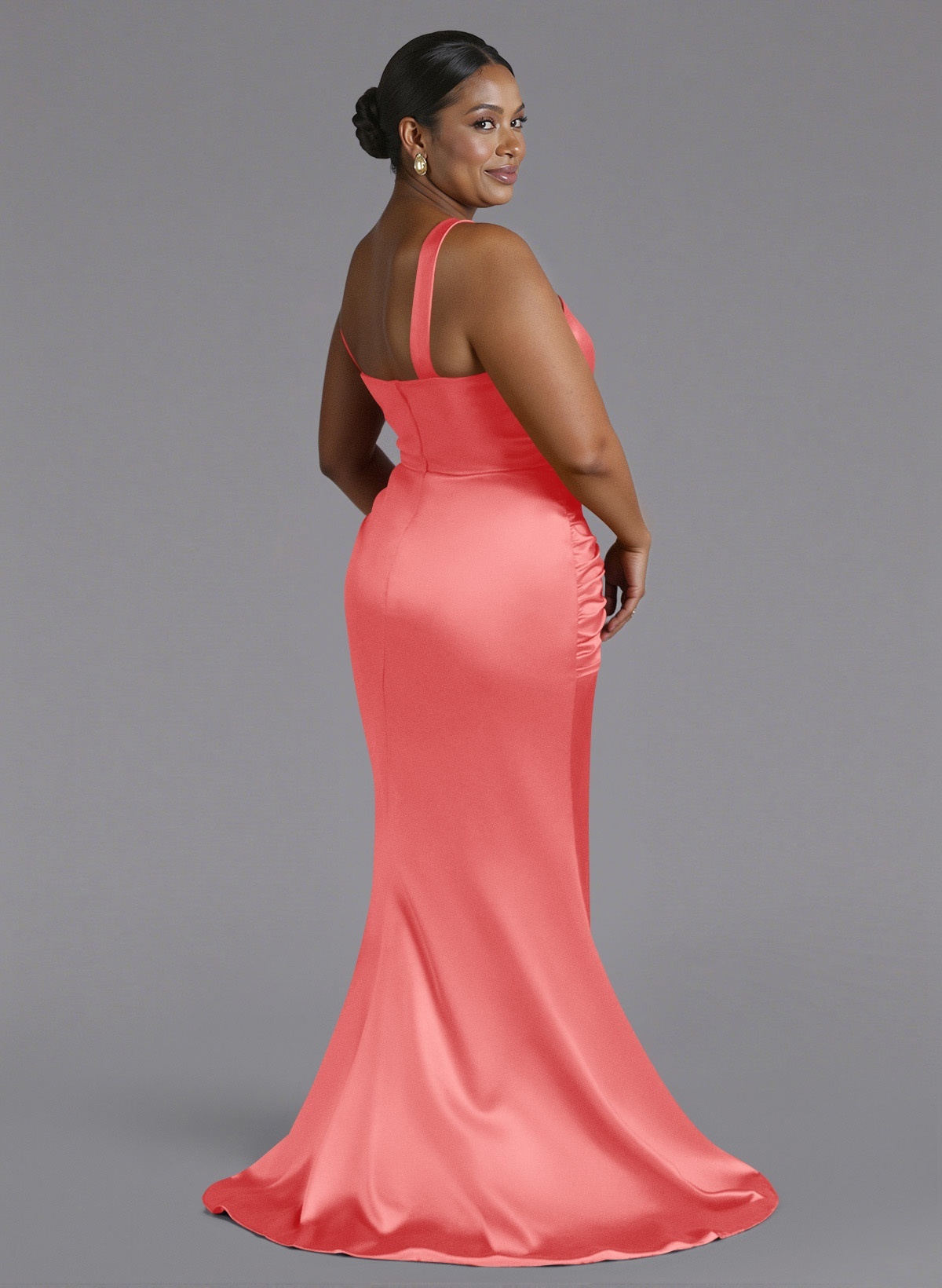 Trumpet/Mermaid One-Shoulder Sweep Train Silk Like Satin Bridesmaid Dresses With High Split, product image 177