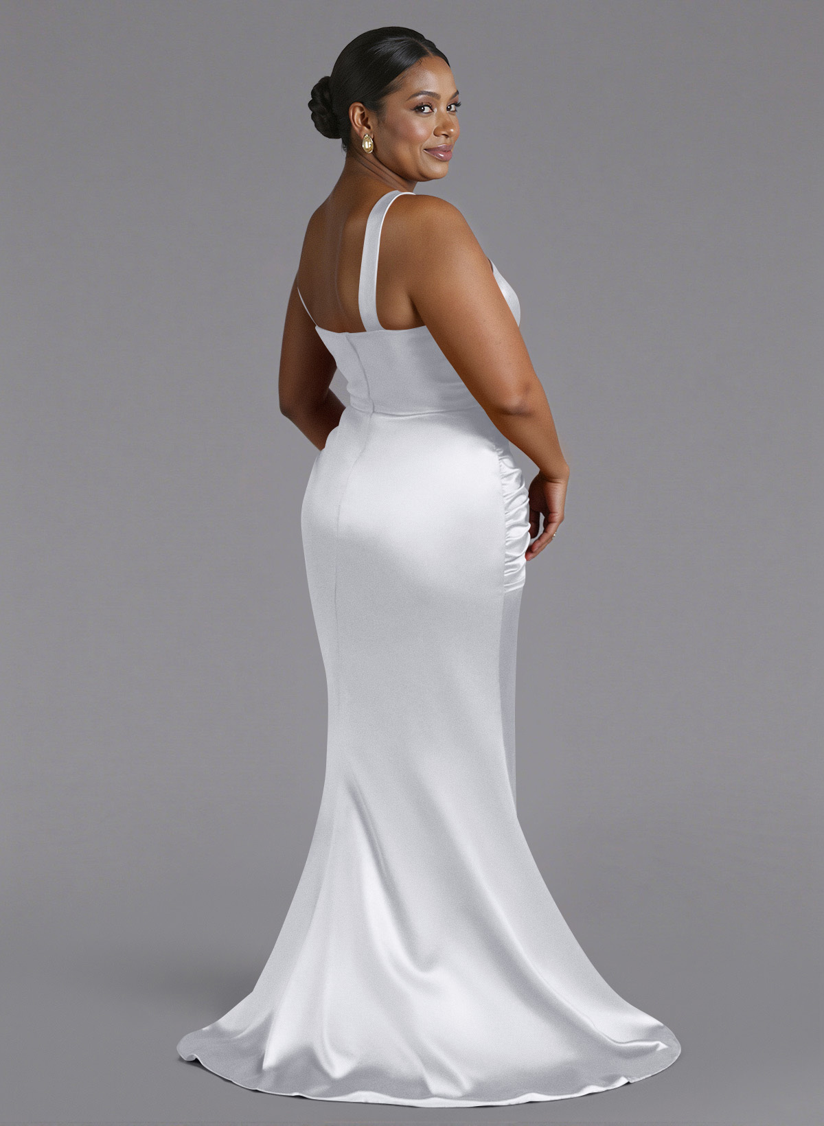 Trumpet/Mermaid One-Shoulder Sweep Train Silk Like Satin Bridesmaid Dresses With High Split, product image 187
