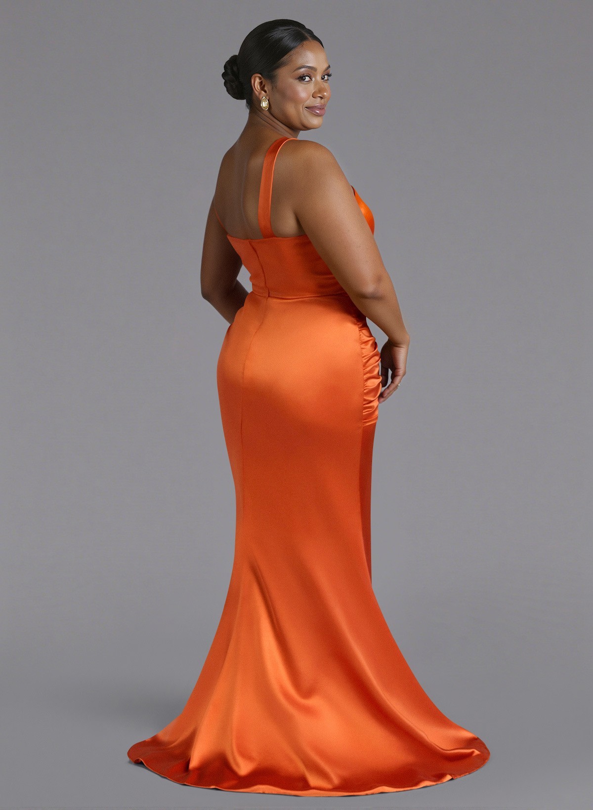 Trumpet/Mermaid One-Shoulder Sweep Train Silk Like Satin Bridesmaid Dresses With High Split, product image 103