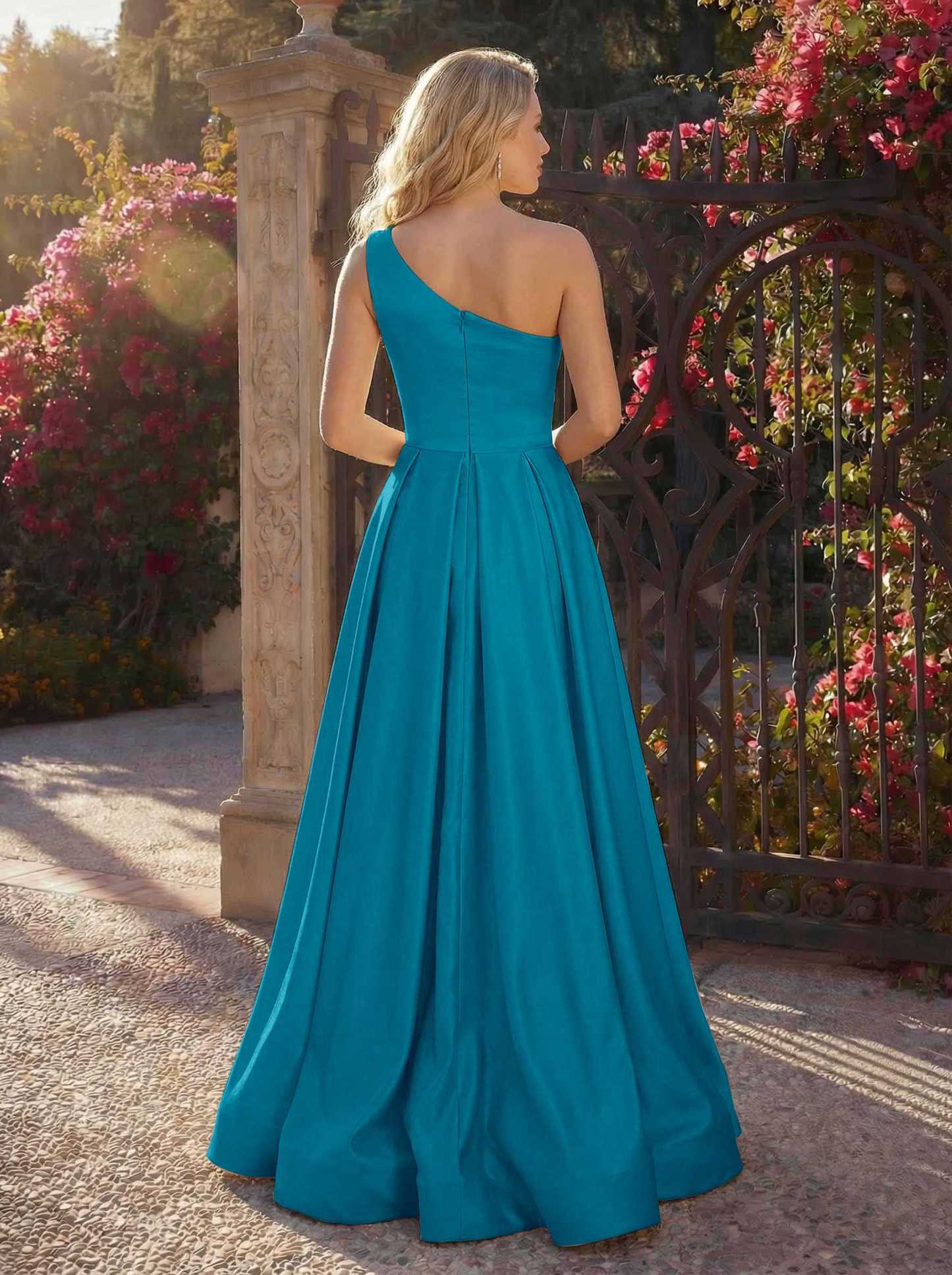 A-Line One-Shoulder Sleeveless Floor-Length Satin Bridesmaid Dresses, product image 138
