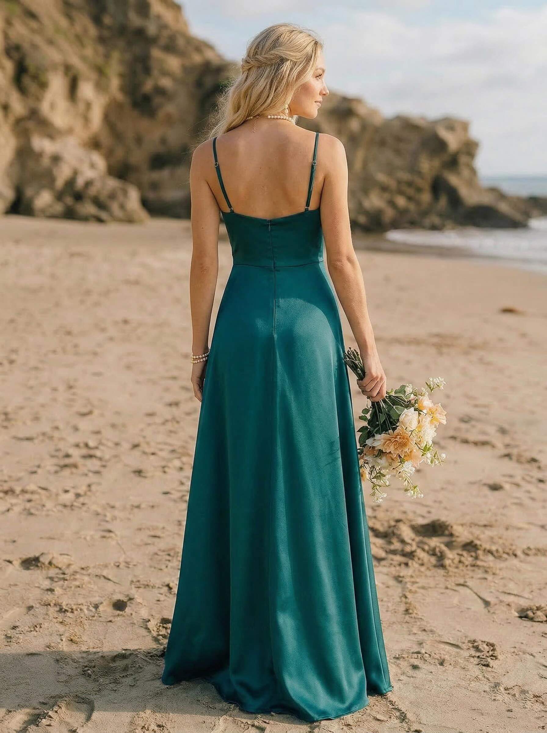 Cowl Neck Silk Like Satin Bridesmaid Dresses With A-Line