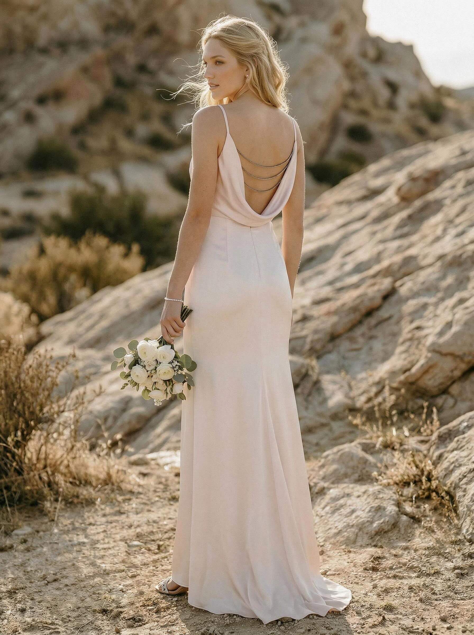 Cowl Neck Sleeveless Sweep Train Silk Like Satin Bridesmaid Dresses, image 1