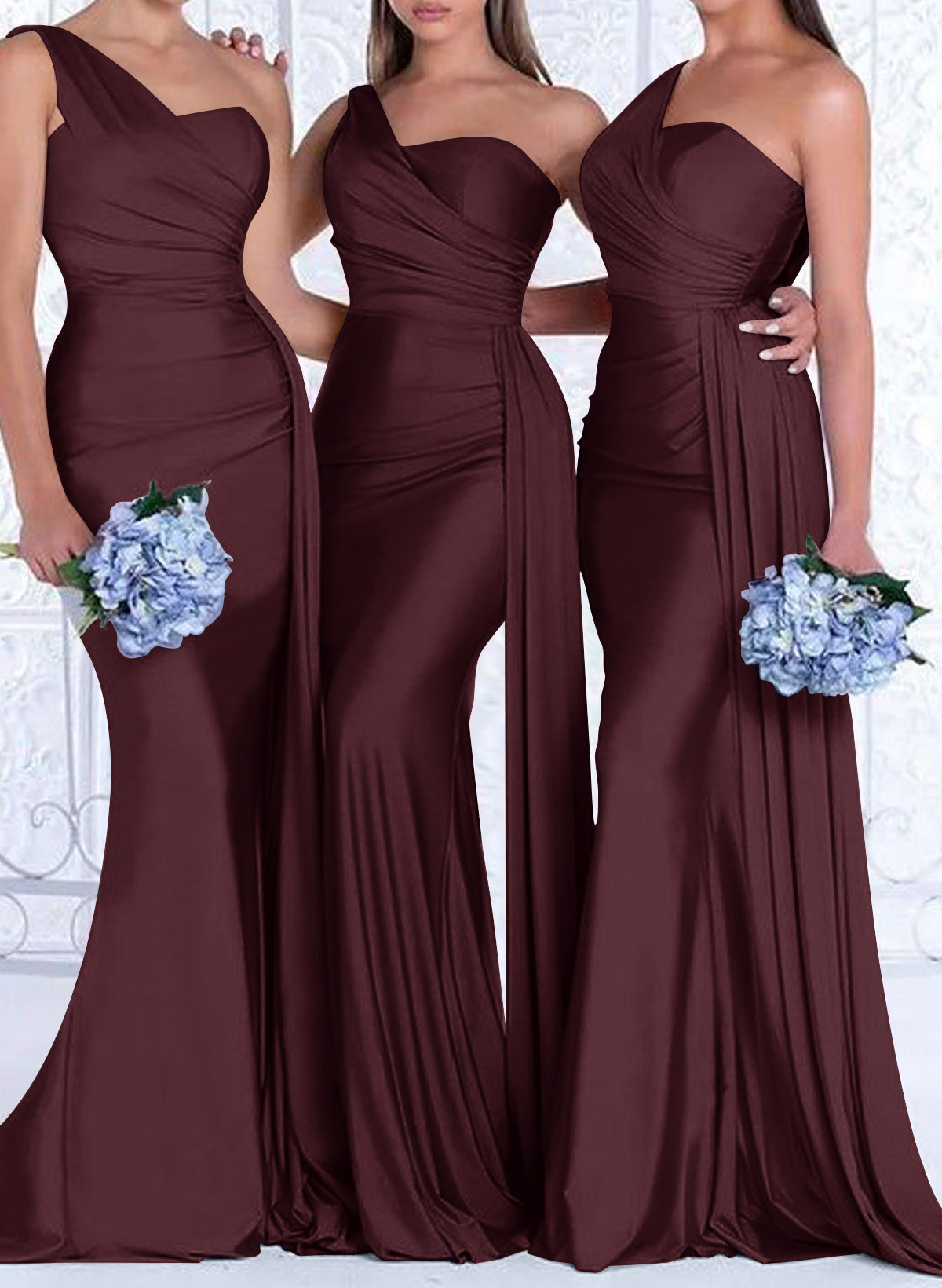 One-Shoulder Trumpet/Mermaid Elastic Satin Bridesmaid Dresses, product image 50