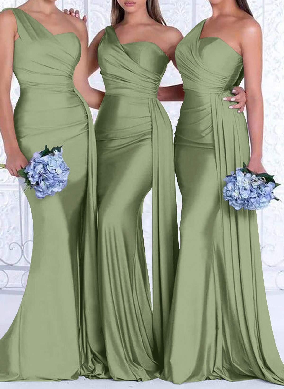 One-Shoulder Trumpet/Mermaid Elastic Satin Bridesmaid Dresses, product image 70