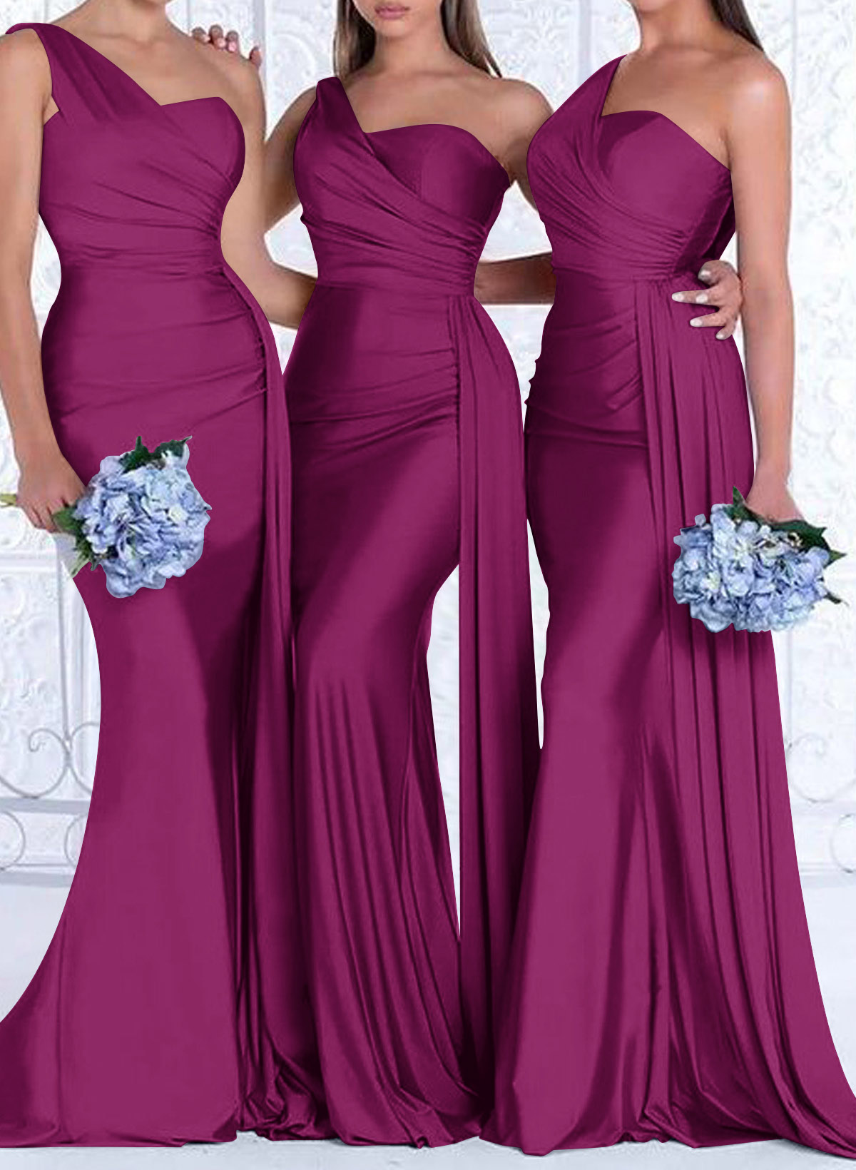 One-Shoulder Trumpet/Mermaid Elastic Satin Bridesmaid Dresses, product image 28