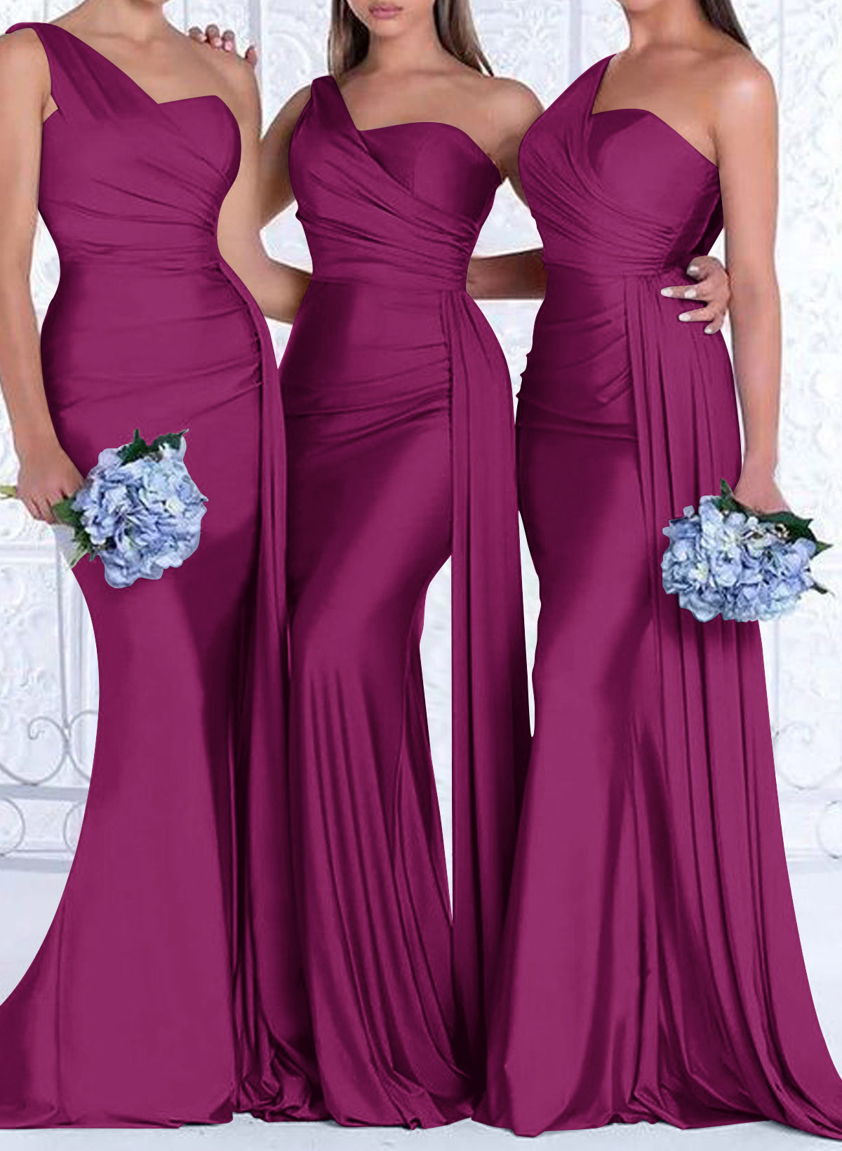 One-Shoulder Trumpet/Mermaid Elastic Satin Bridesmaid Dresses, product image 28