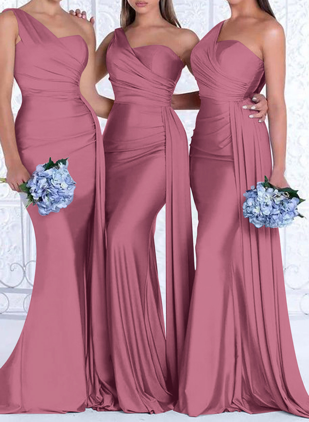 One-Shoulder Trumpet/Mermaid Elastic Satin Bridesmaid Dresses, product image 60