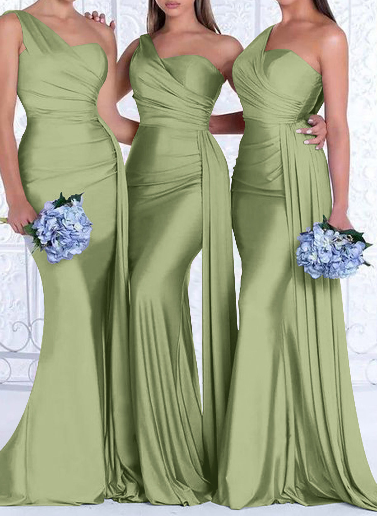 One-Shoulder Trumpet/Mermaid Elastic Satin Bridesmaid Dresses, product image 110
