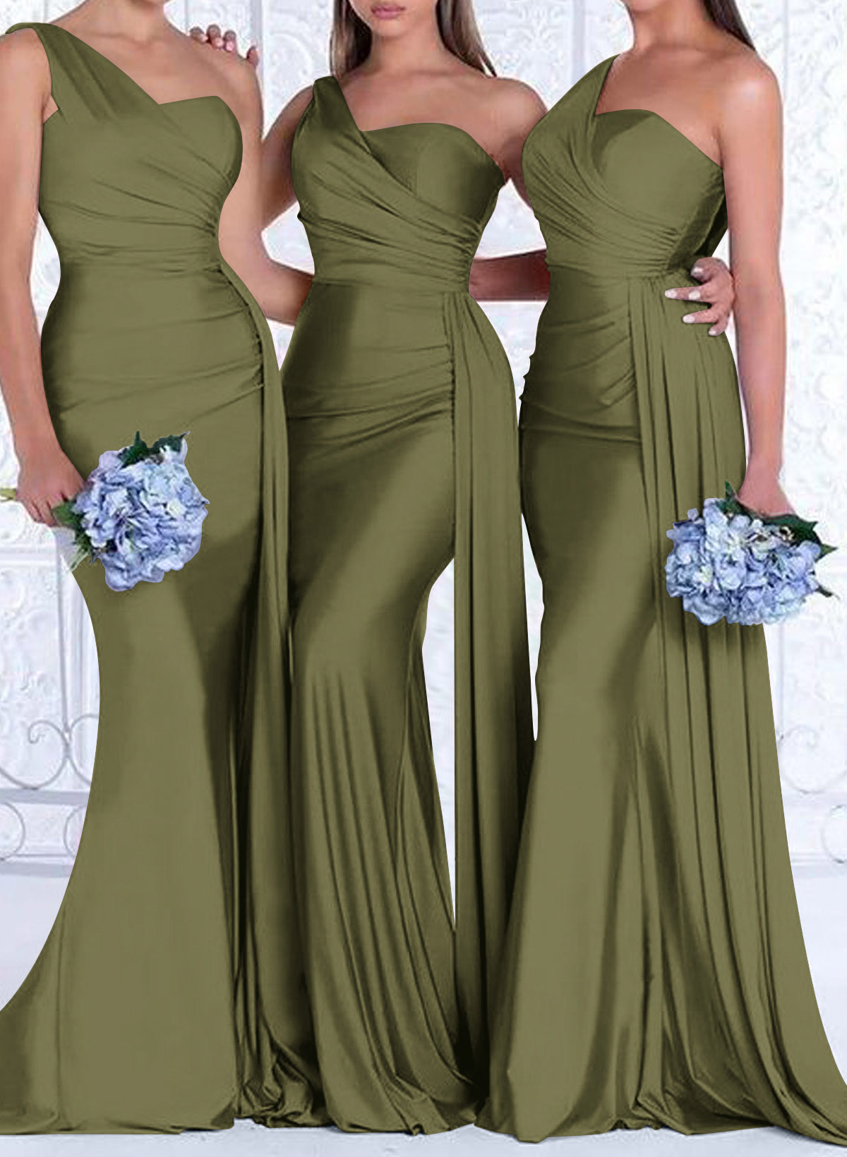 One-Shoulder Trumpet/Mermaid Elastic Satin Bridesmaid Dresses, product image 104