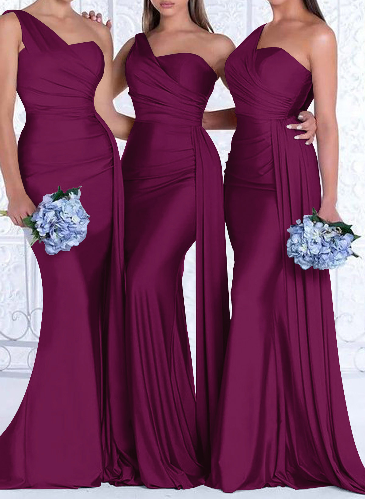 One-Shoulder Trumpet/Mermaid Elastic Satin Bridesmaid Dresses, product image 54