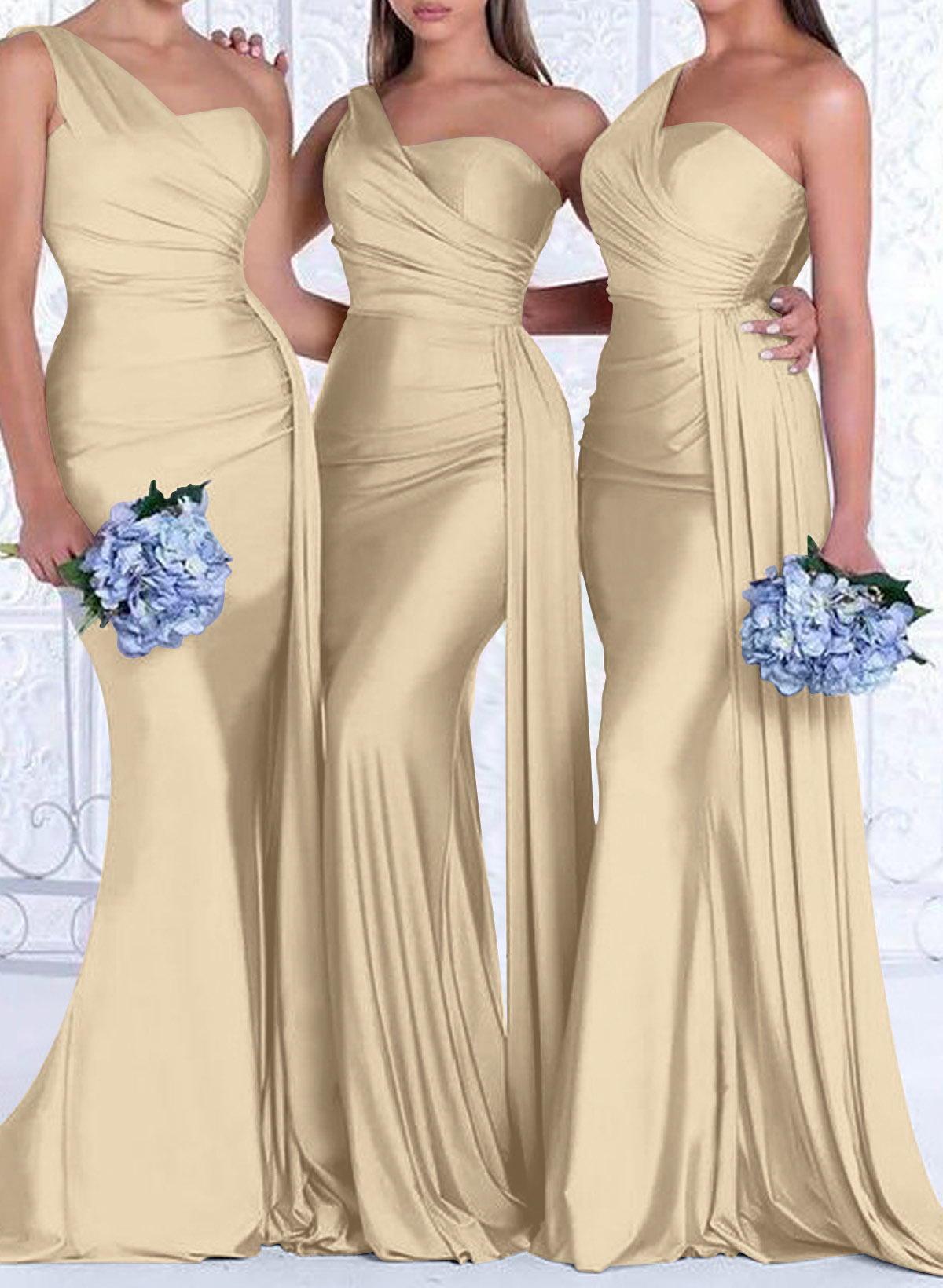 One-Shoulder Trumpet/Mermaid Elastic Satin Bridesmaid Dresses, product image 108