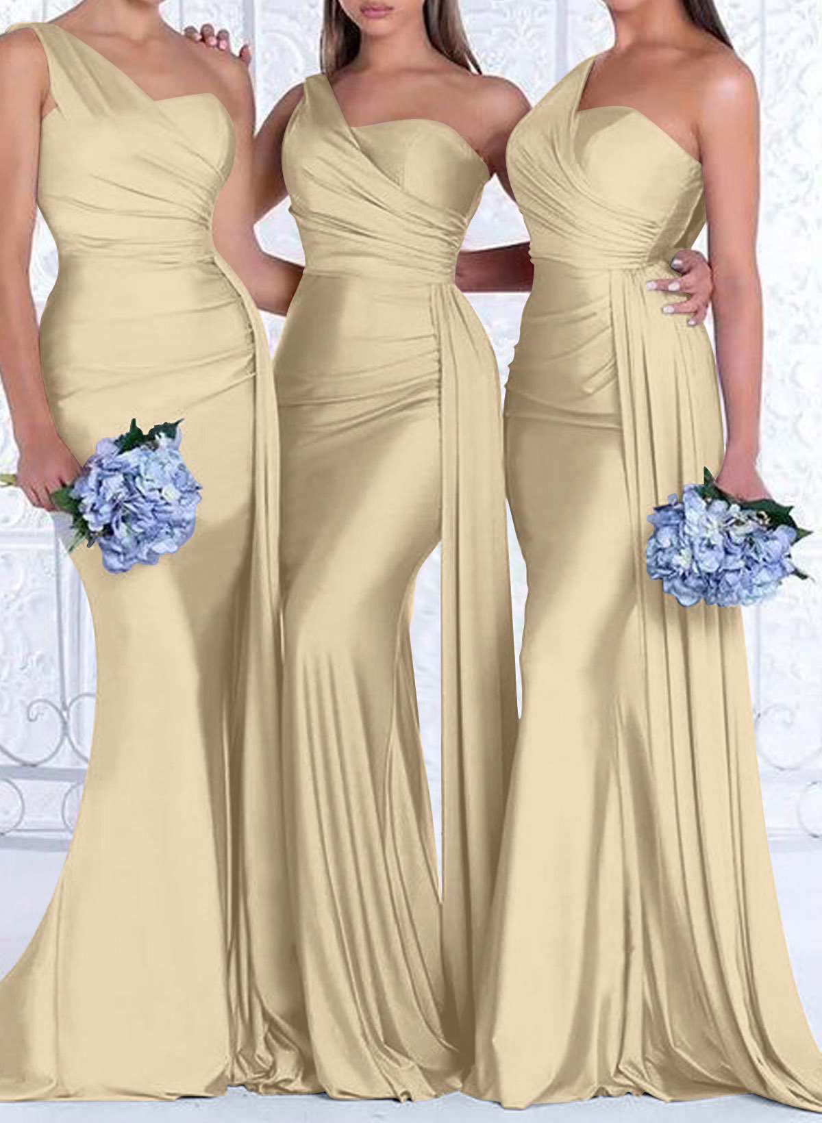 One-Shoulder Trumpet/Mermaid Elastic Satin Bridesmaid Dresses, product image 108