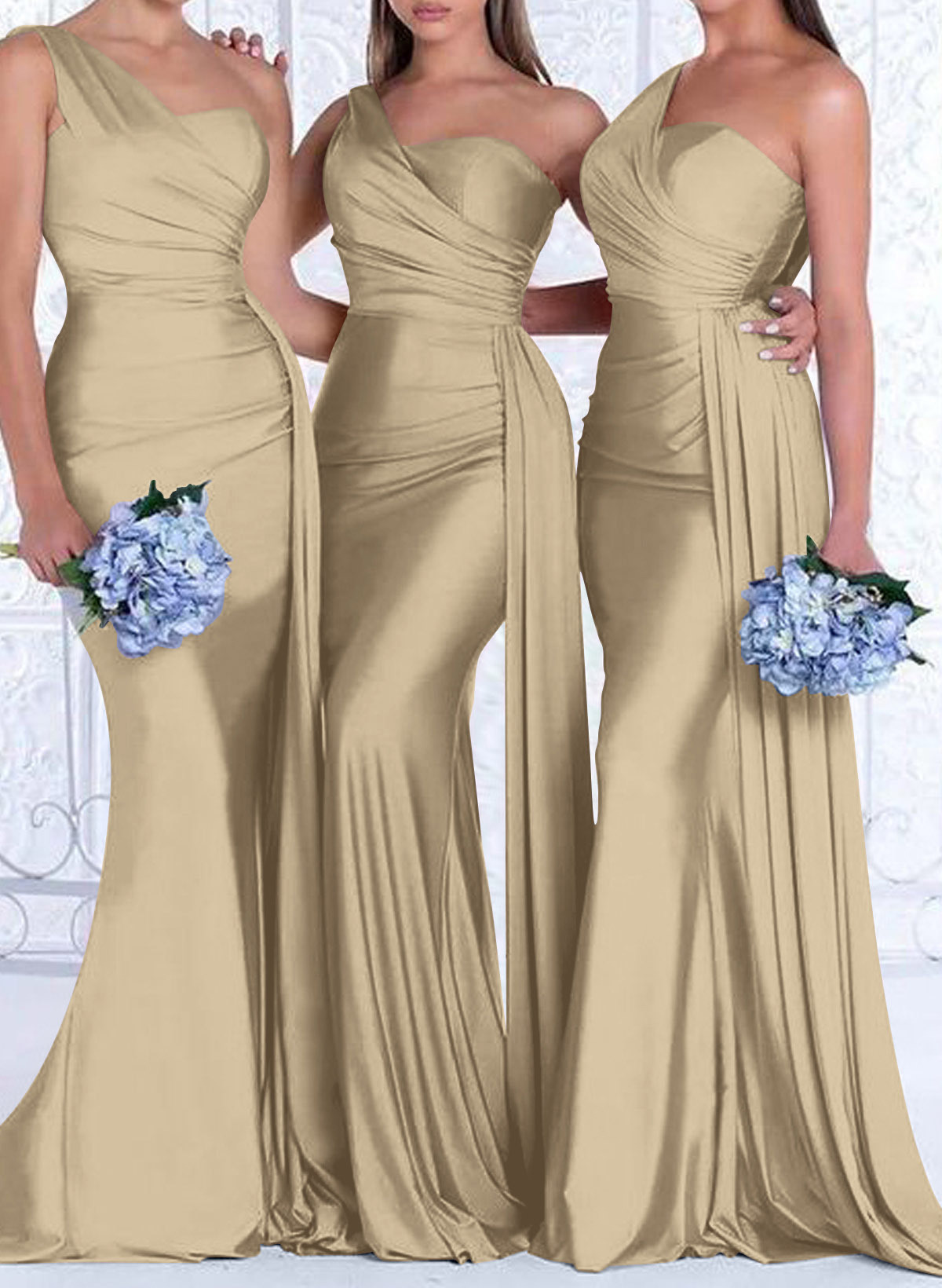 One-Shoulder Trumpet/Mermaid Elastic Satin Bridesmaid Dresses, product image 82