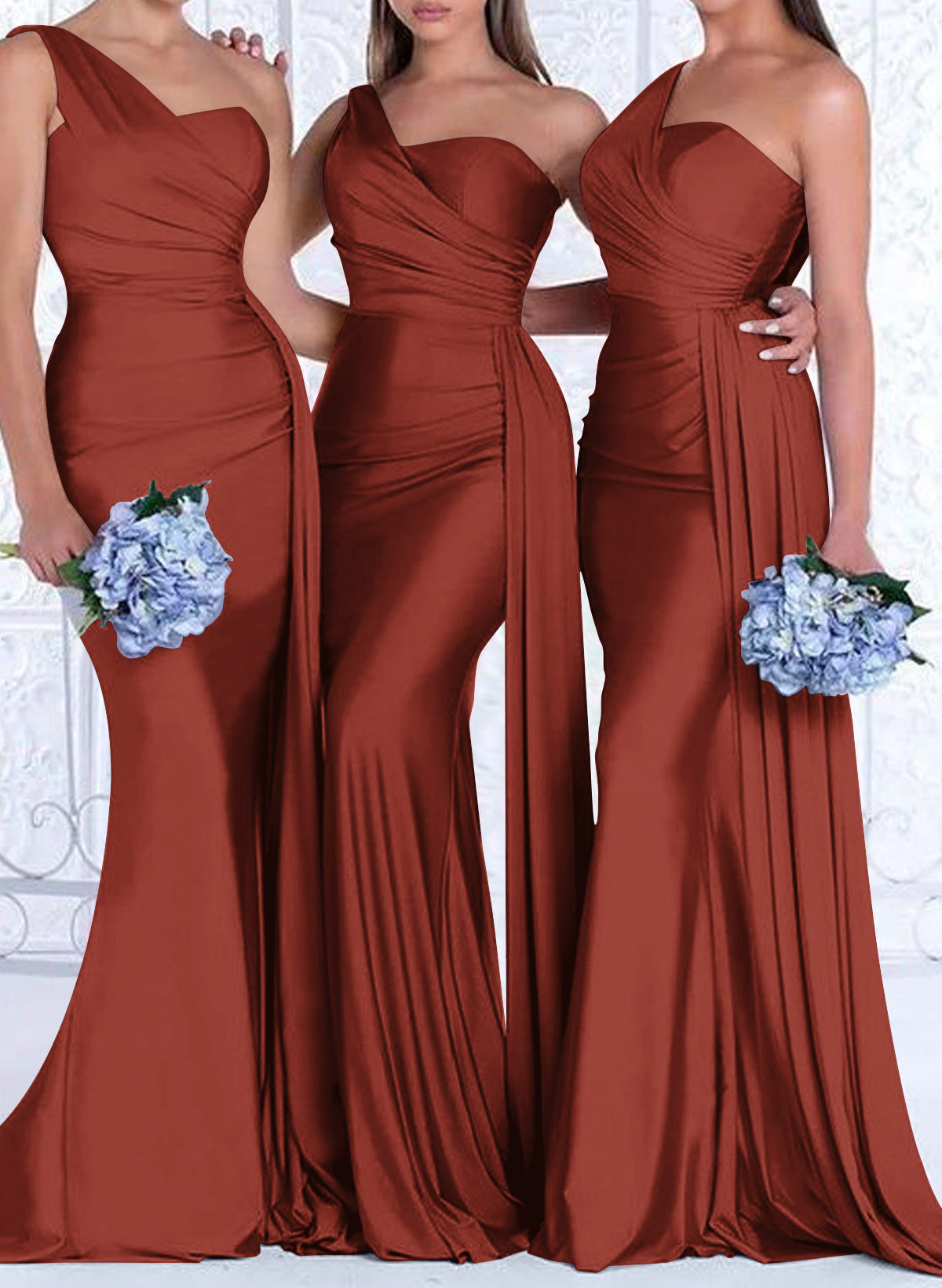 One-Shoulder Trumpet/Mermaid Elastic Satin Bridesmaid Dresses, product image 52