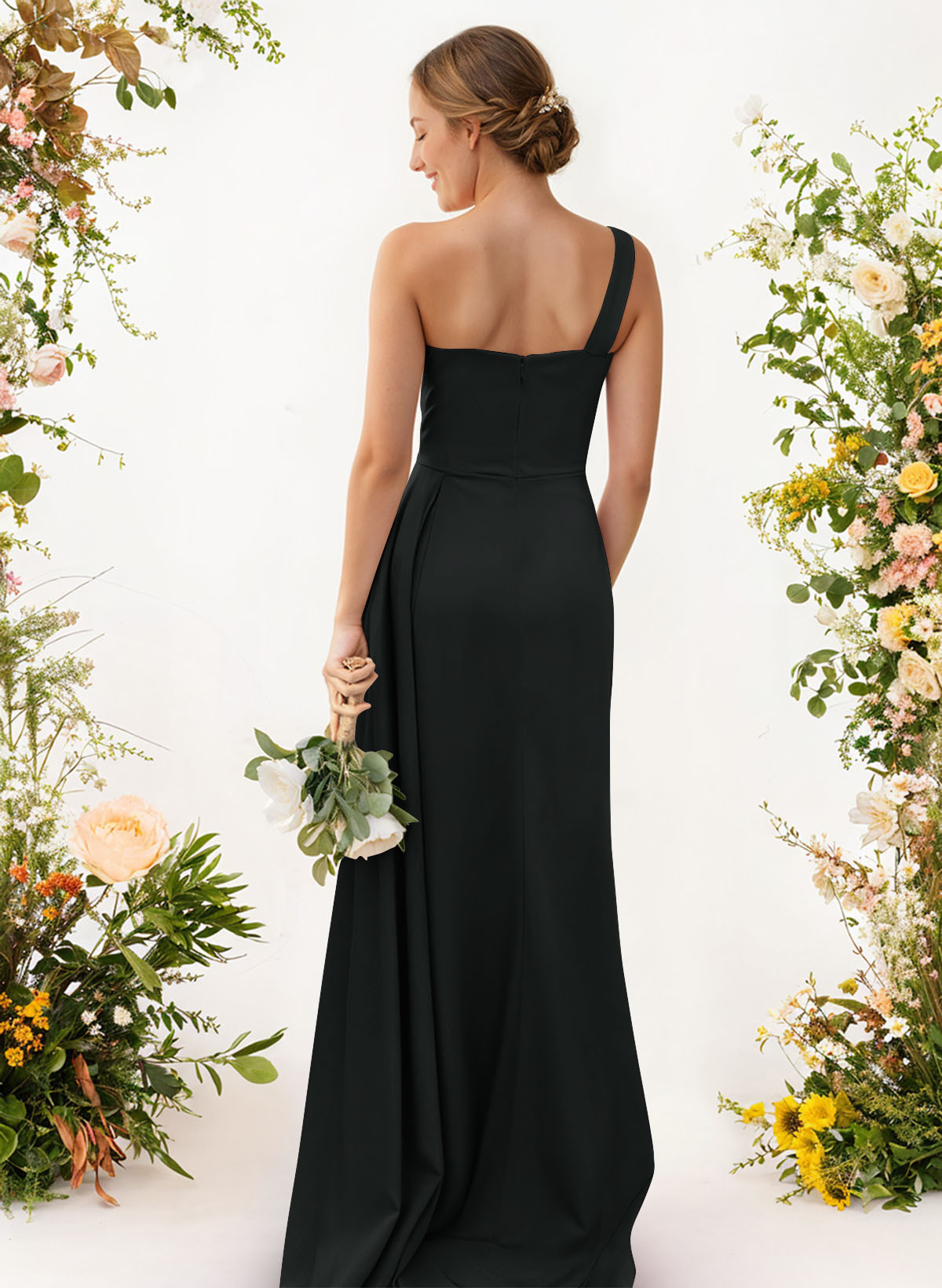 One-Shoulder Trumpet/Mermaid Elastic Satin Bridesmaid Dresses, product image 5