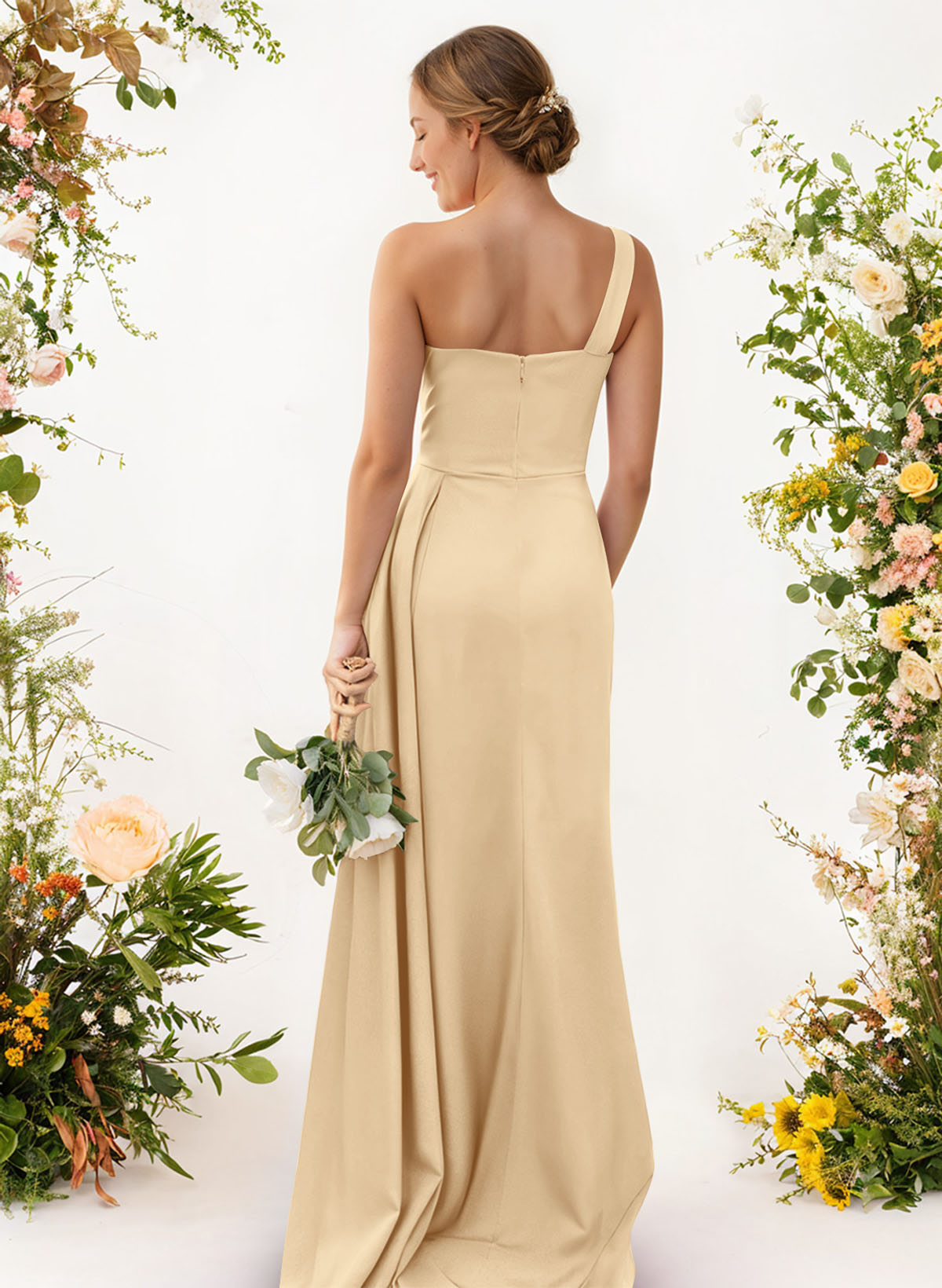 One-Shoulder Trumpet/Mermaid Elastic Satin Bridesmaid Dresses, product image 7