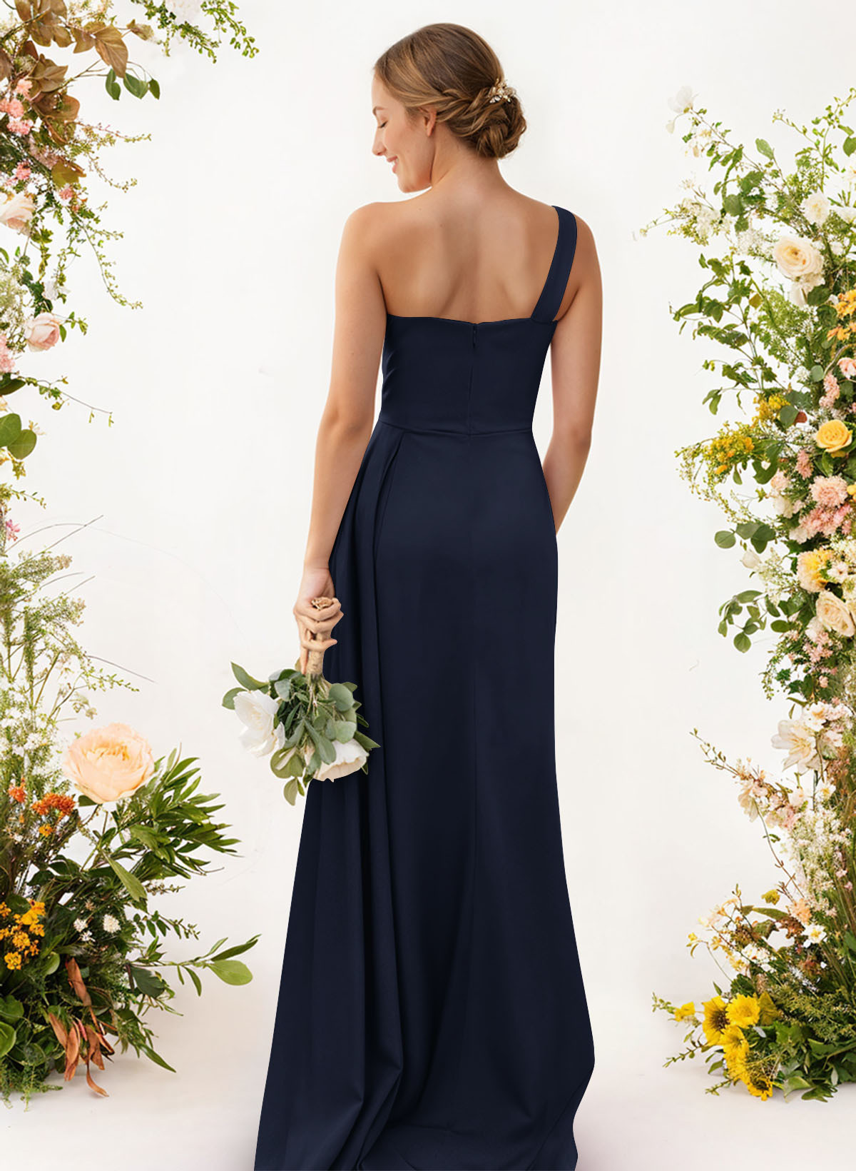 One-Shoulder Trumpet/Mermaid Elastic Satin Bridesmaid Dresses, product image 11