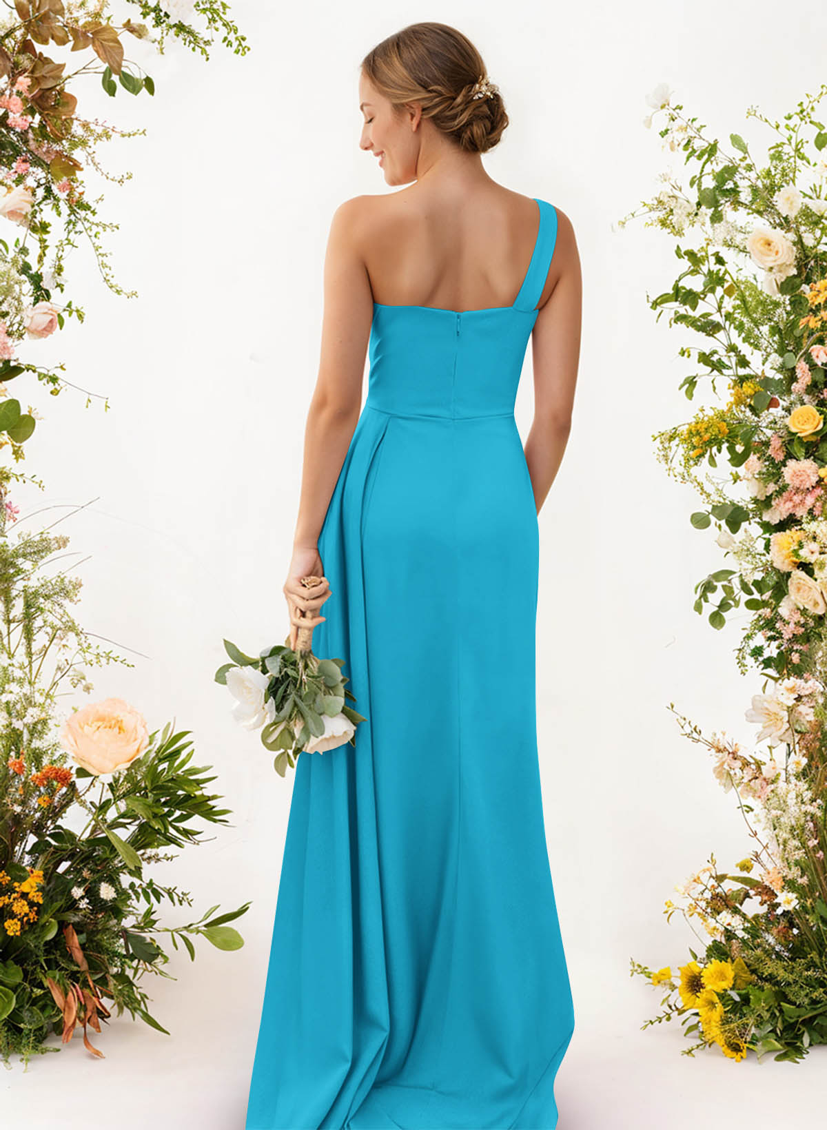 One-Shoulder Trumpet/Mermaid Elastic Satin Bridesmaid Dresses, product image 25