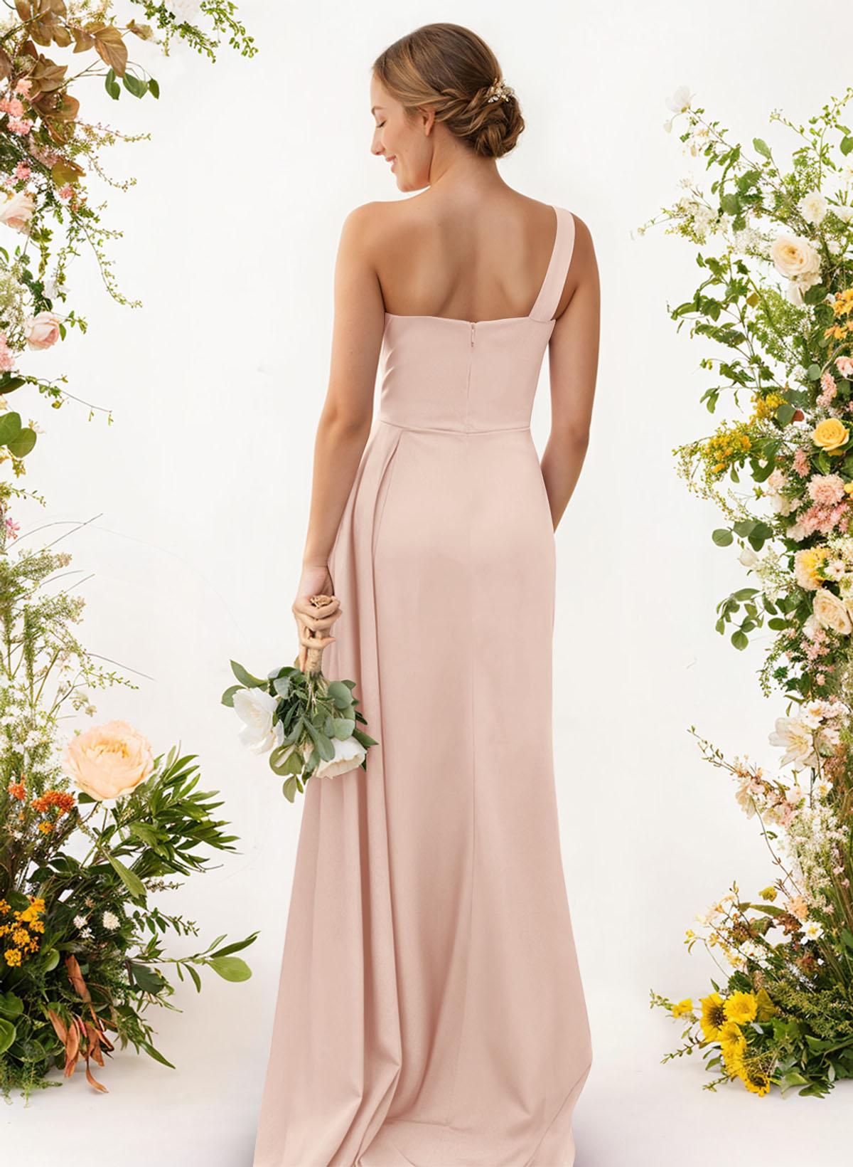 One-Shoulder Trumpet/Mermaid Elastic Satin Bridesmaid Dresses, product image 35