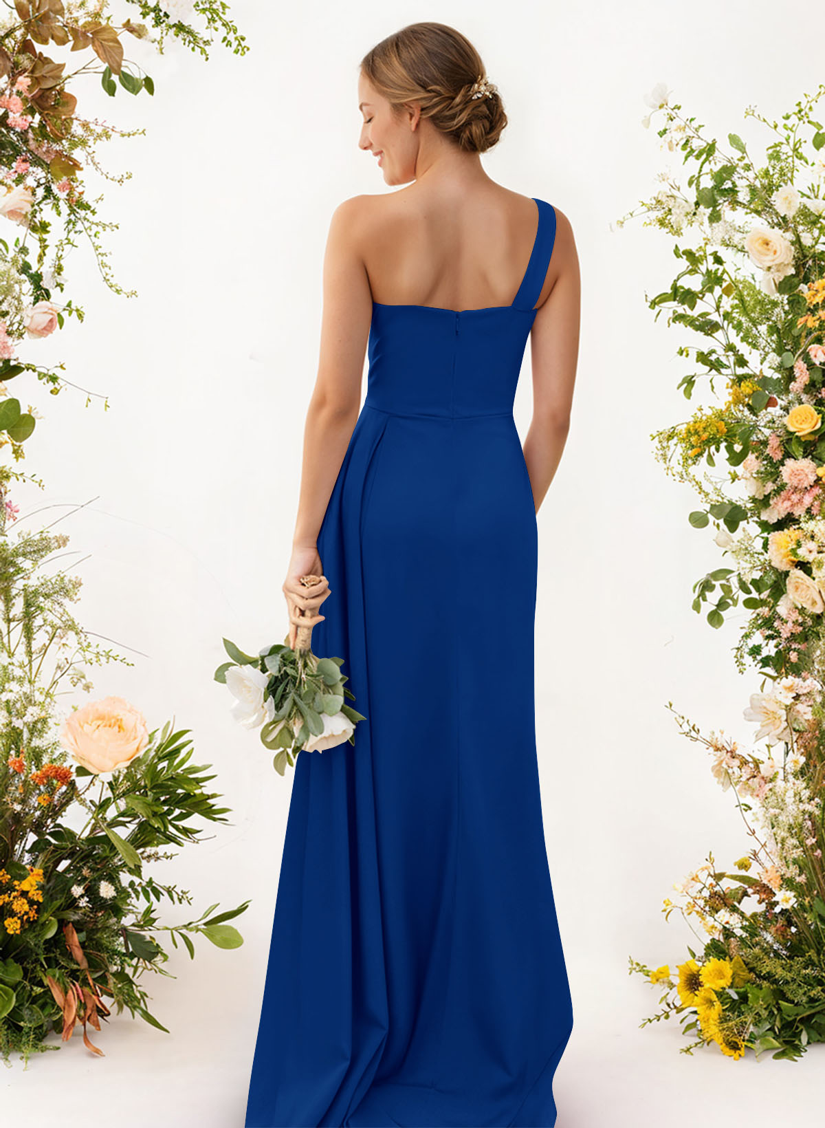 One-Shoulder Trumpet/Mermaid Elastic Satin Bridesmaid Dresses, product image 13