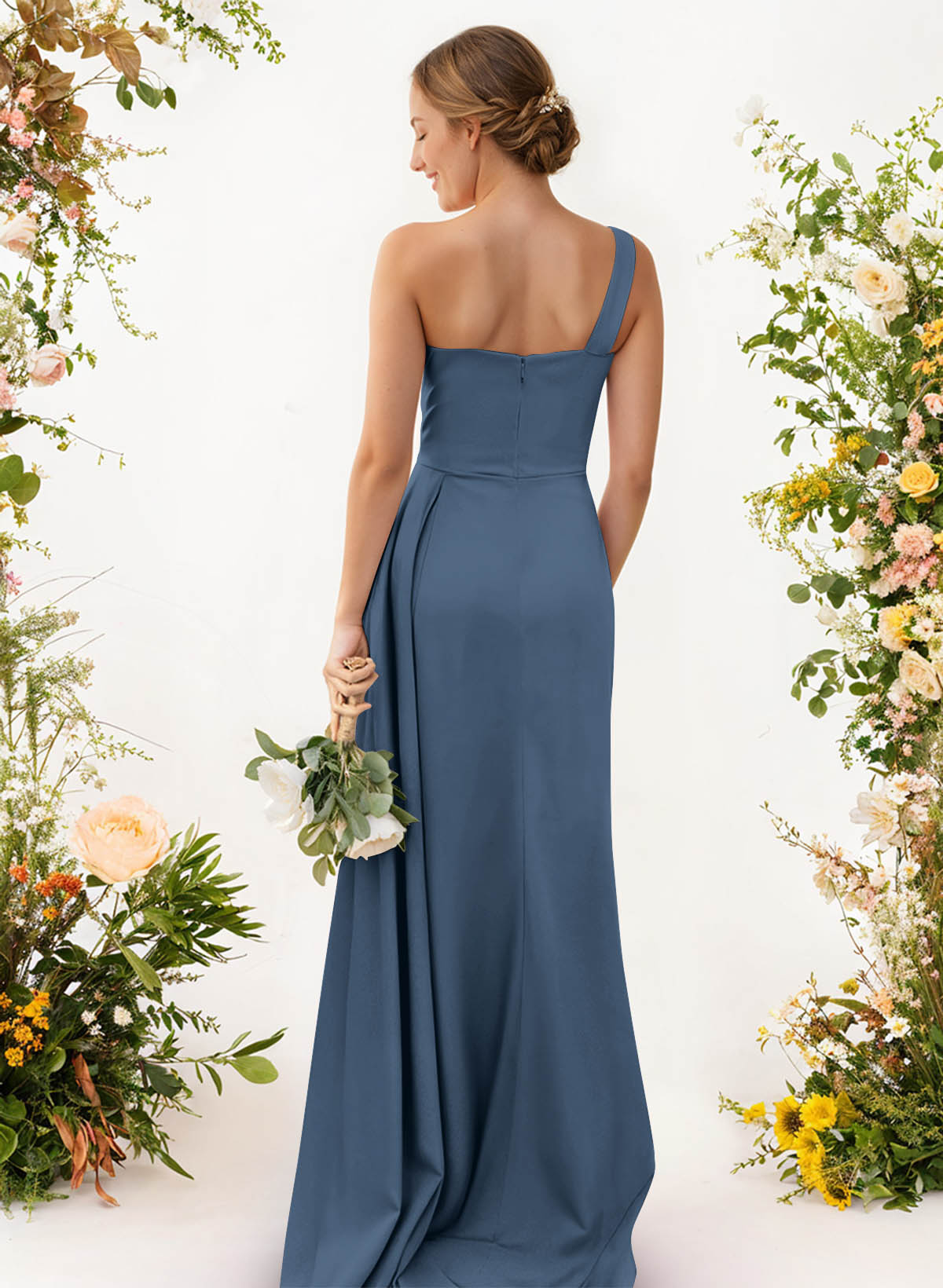 One-Shoulder Trumpet/Mermaid Elastic Satin Bridesmaid Dresses, product image 15