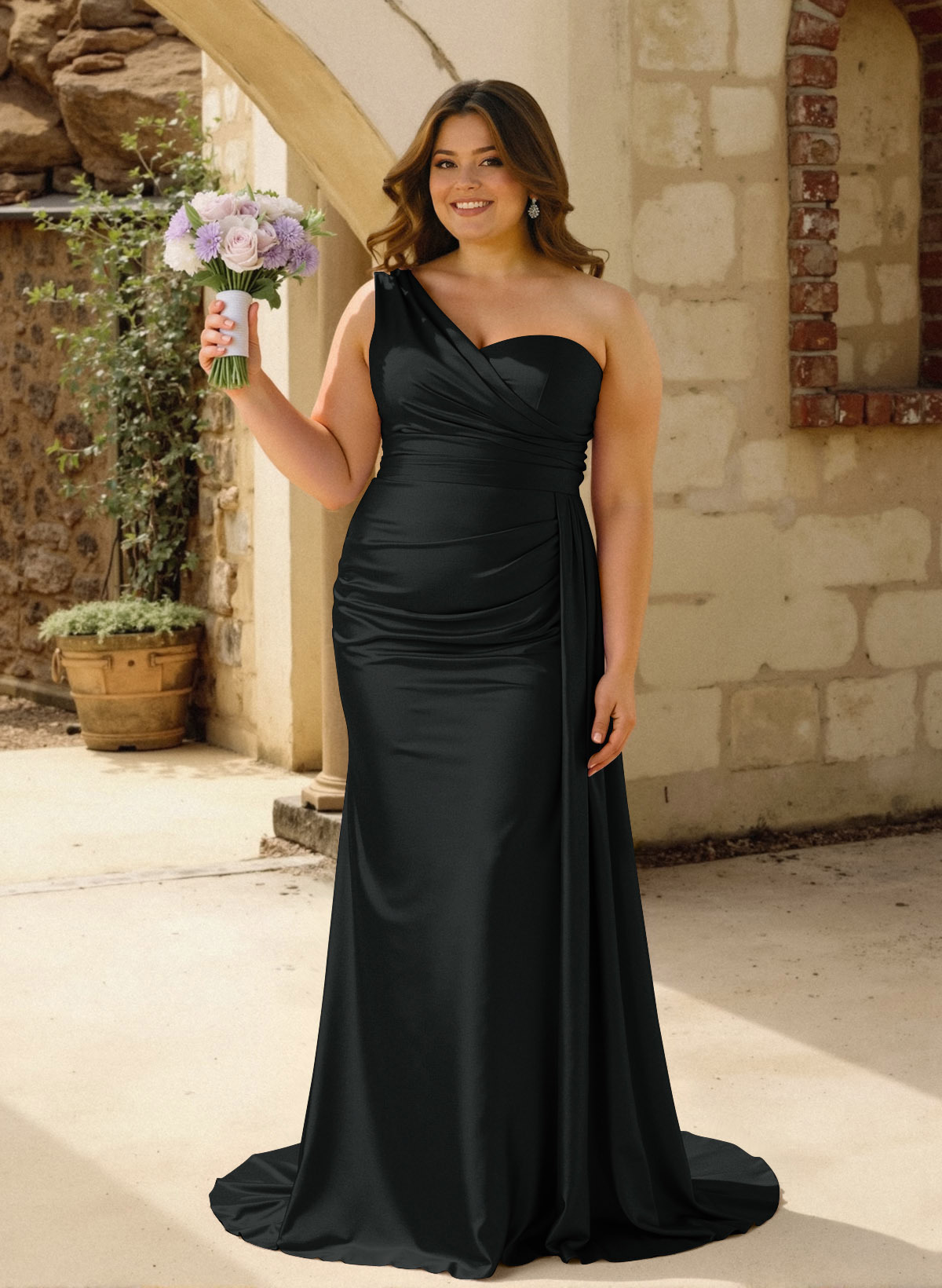 One-Shoulder Trumpet/Mermaid Elastic Satin Bridesmaid Dresses, product image 118