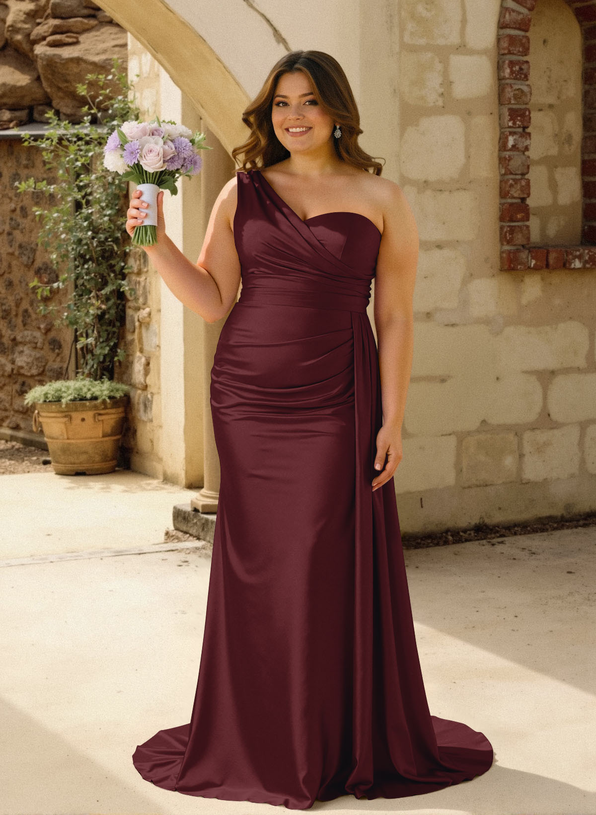 One-Shoulder Trumpet/Mermaid Elastic Satin Bridesmaid Dresses, product image 162