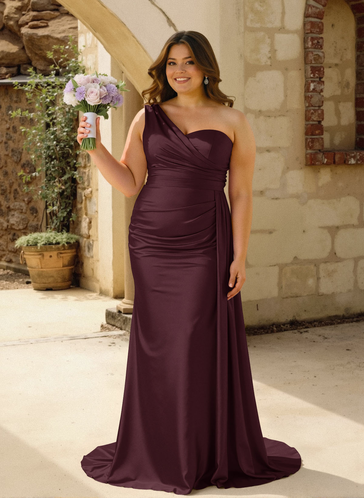 One-Shoulder Trumpet/Mermaid Elastic Satin Bridesmaid Dresses, product image 164