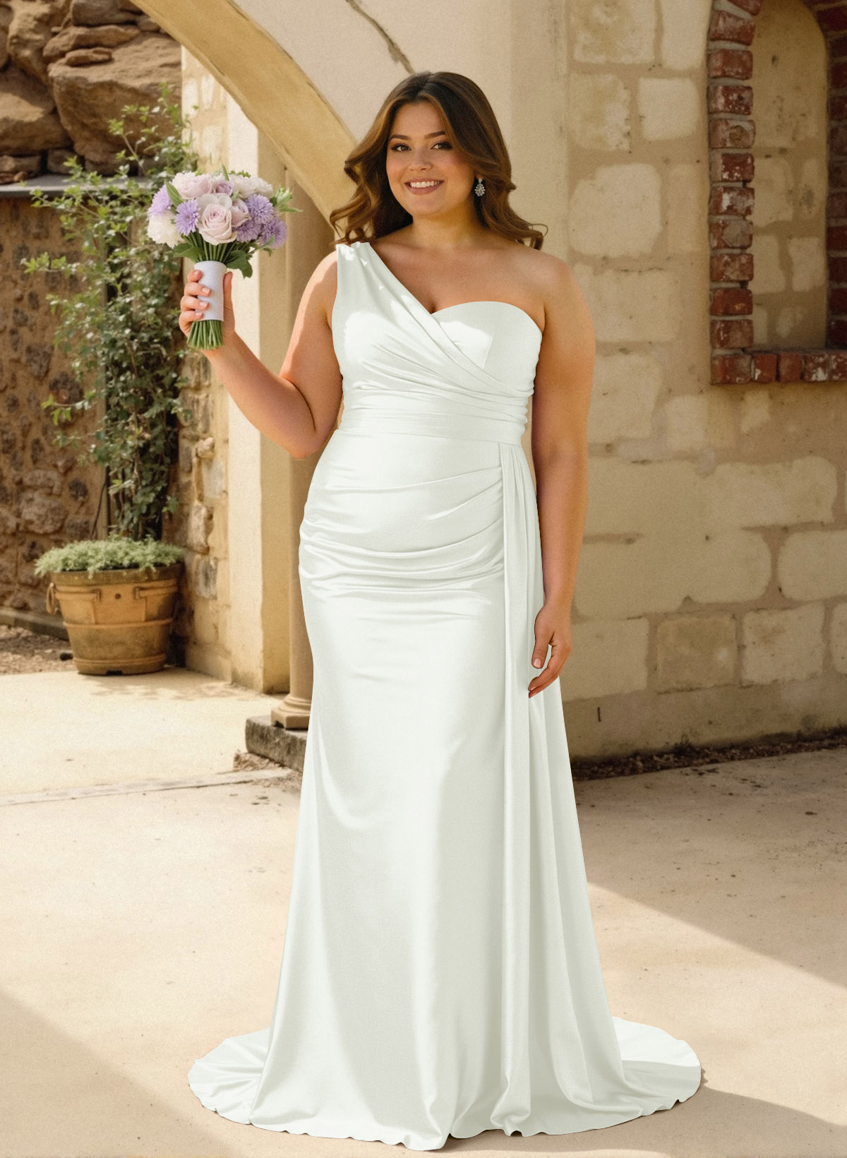 One-Shoulder Trumpet/Mermaid Elastic Satin Bridesmaid Dresses, product image 206