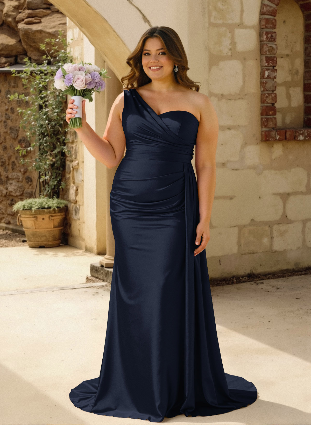 One-Shoulder Trumpet/Mermaid Elastic Satin Bridesmaid Dresses, product image 124