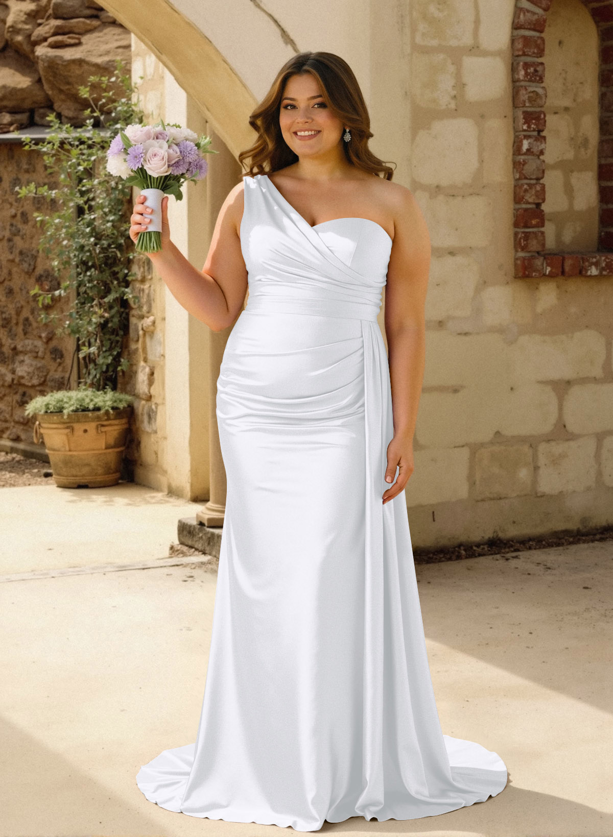 One-Shoulder Trumpet/Mermaid Elastic Satin Bridesmaid Dresses, product image 208