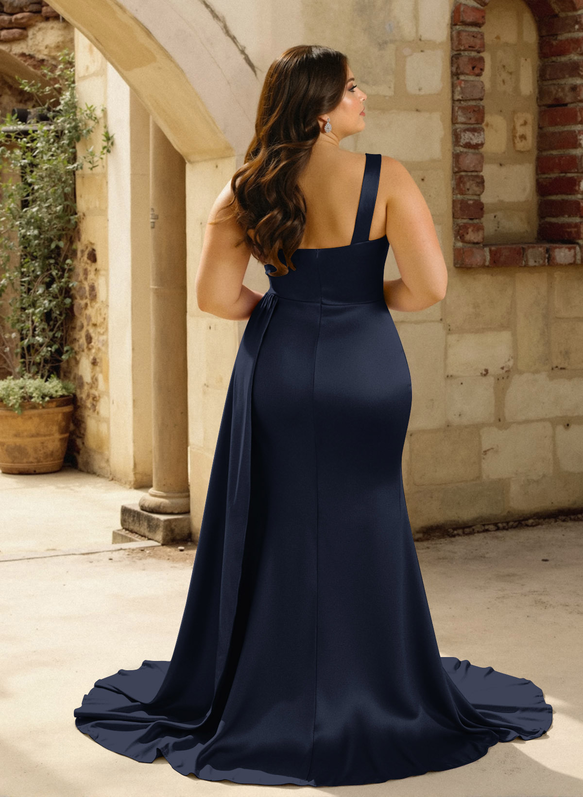 One-Shoulder Trumpet/Mermaid Elastic Satin Bridesmaid Dresses, product image 125